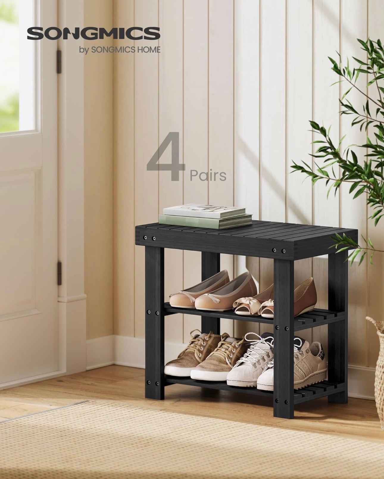 SONGMICS Bamboo Shoe Rack Bench
