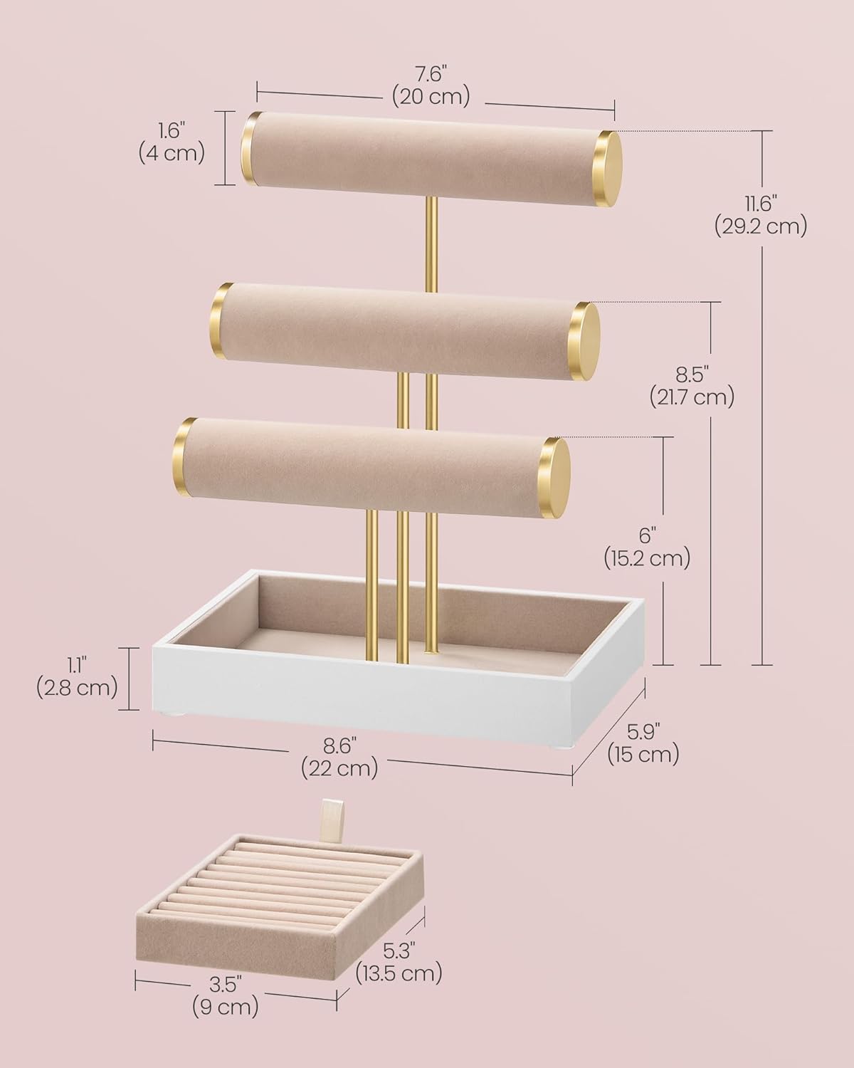 SONGMICS Jewelry Display Stand – Cloud White + Camel Brown