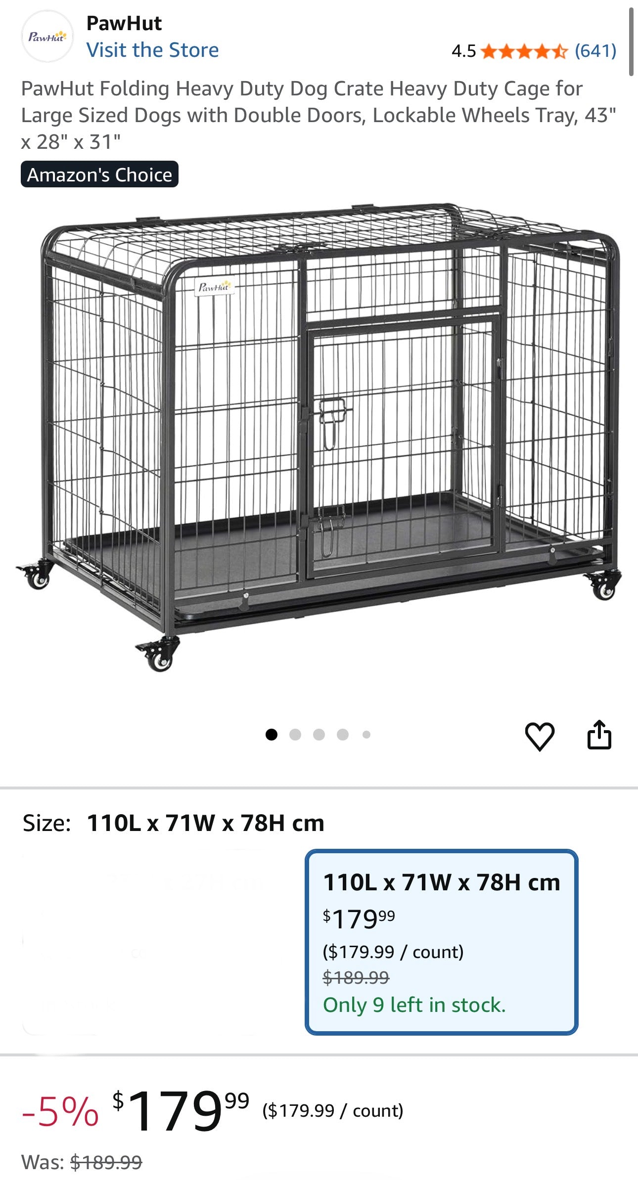 PawHut Heavy-Duty Foldable Dog Crate with Wheels - Large