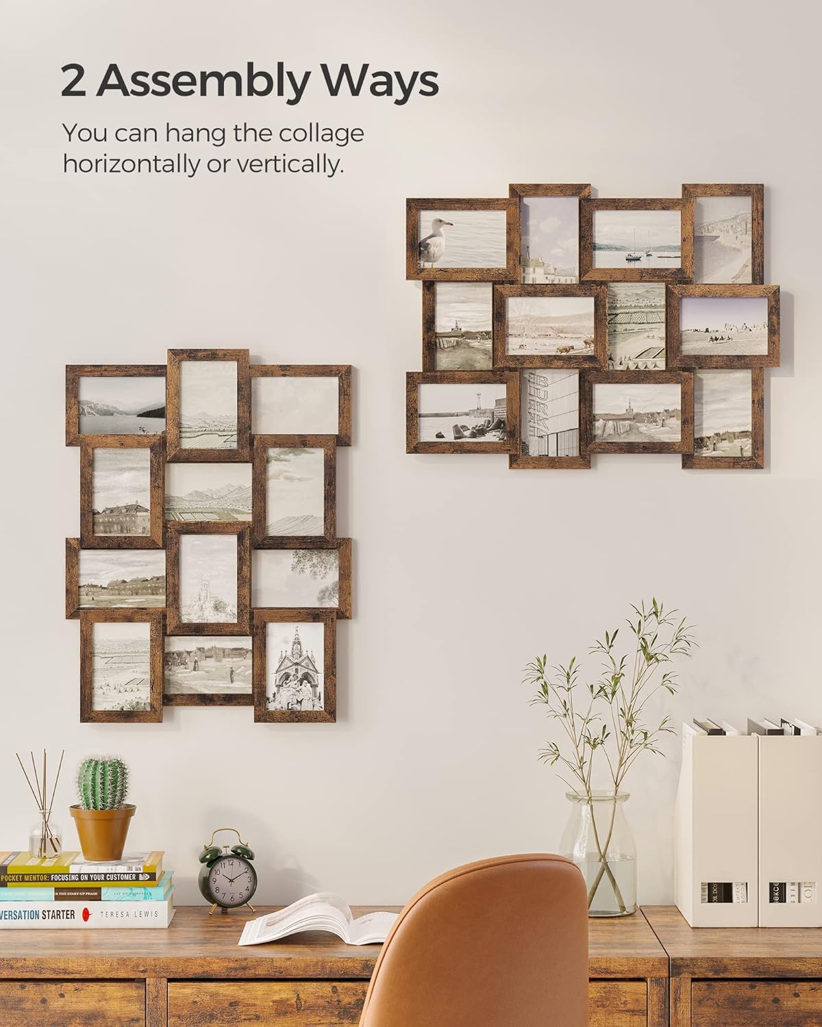 SONGMICS 12-Opening Collage Photo Frame – Rustic Brown