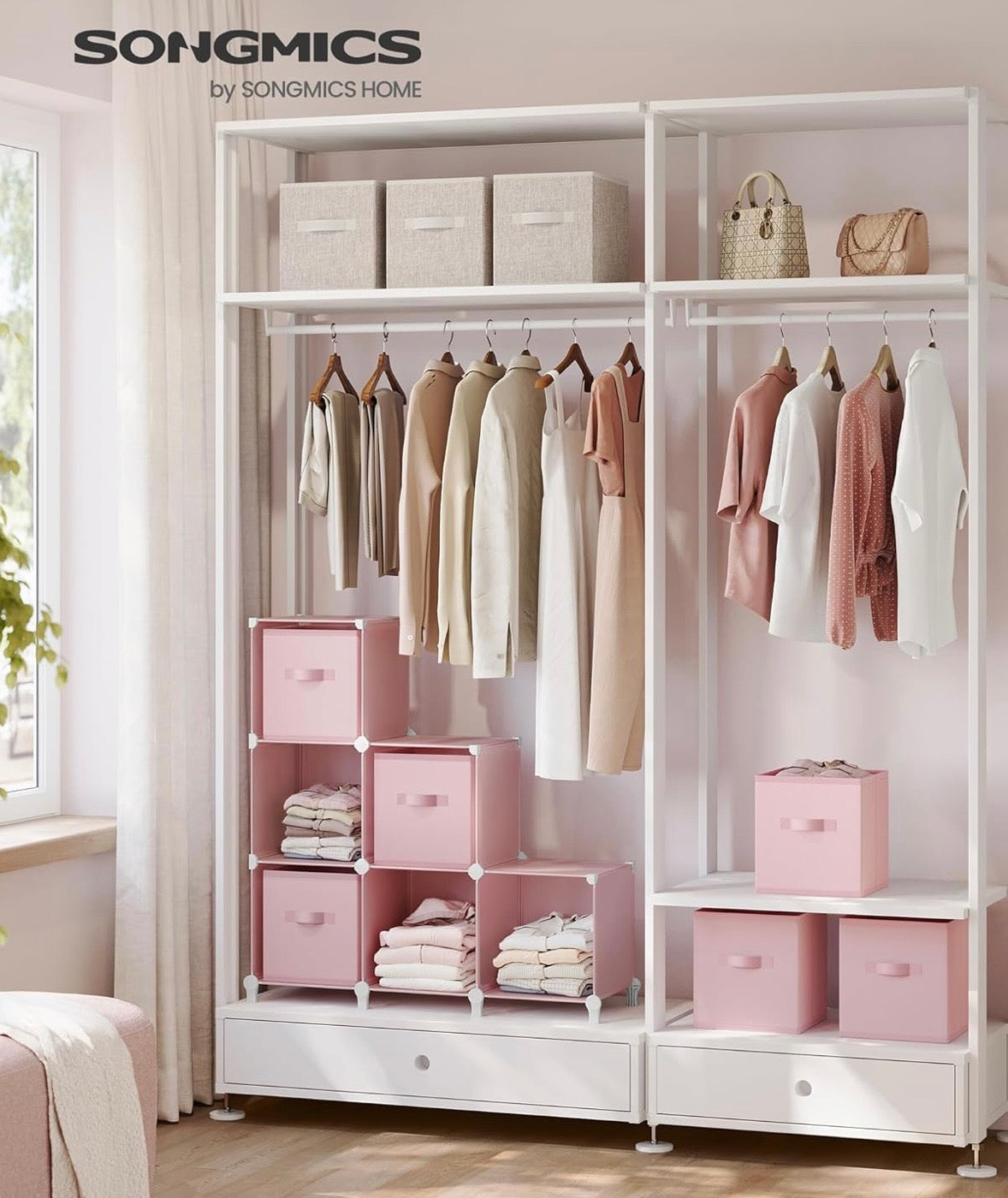 SONGMICS 6-Cube Storage Organizer w/ Fabric Bins – Jelly Pink