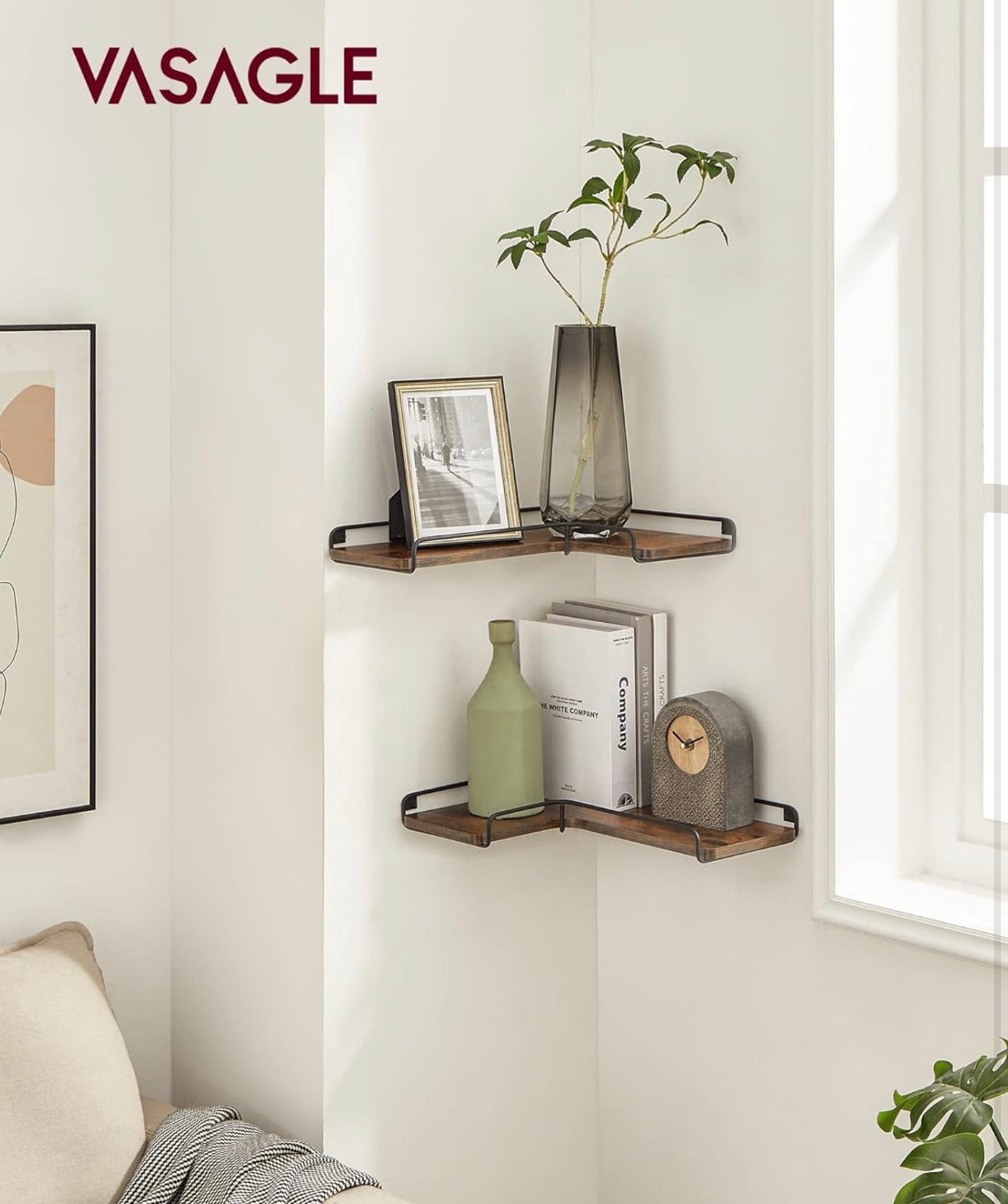 VASAGLE 2-Piece Corner Floating Wall Shelf Set