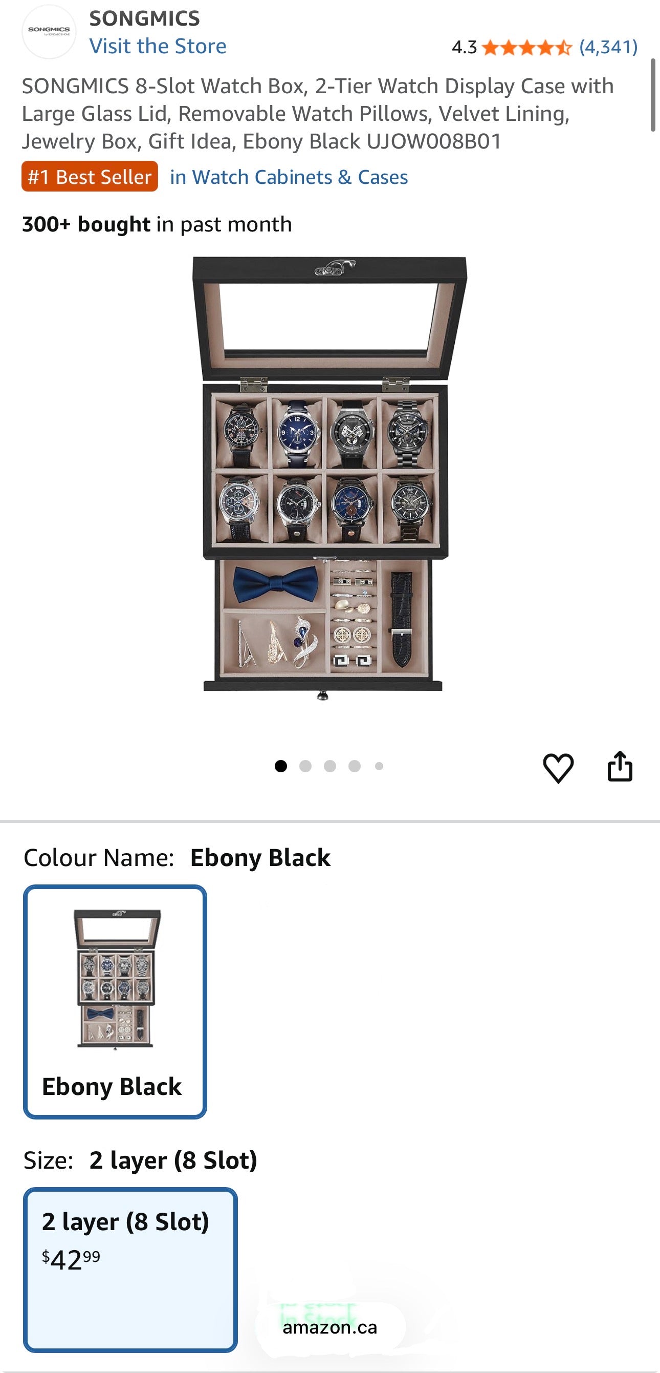 SONGMICS 2-Tier Wooden Watch & Jewelry Box