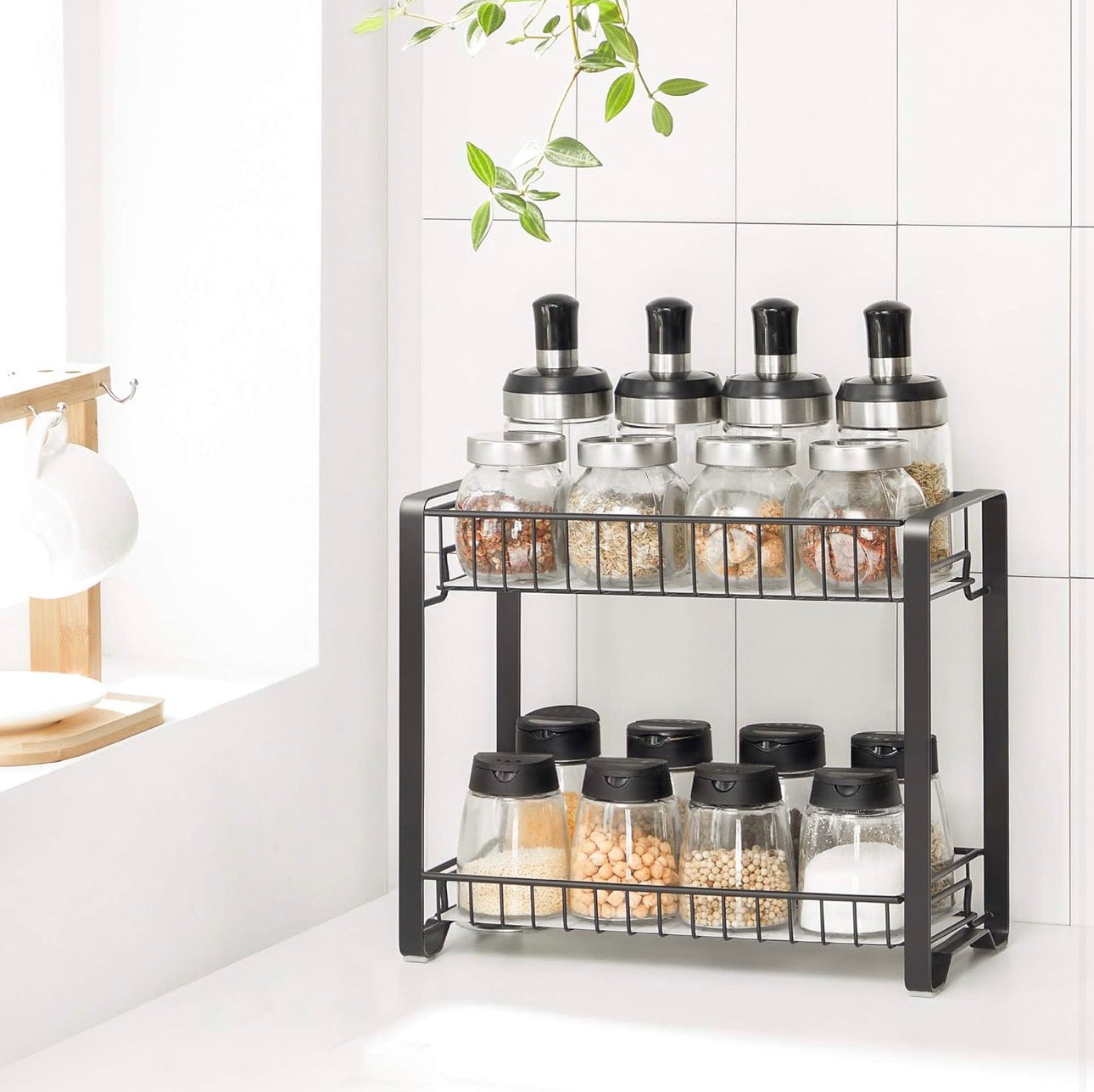 SONGMICS 2-Tier Plastic Spice Rack Organizer