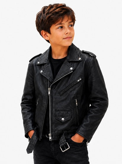 Youth Classic Biker Leather Jacket – Size 6