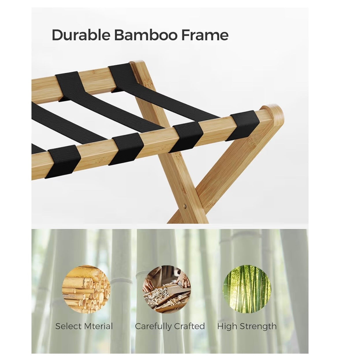 SONGMICS Bamboo Luggage Rack with Lower Storage Shelf - Natural Beige