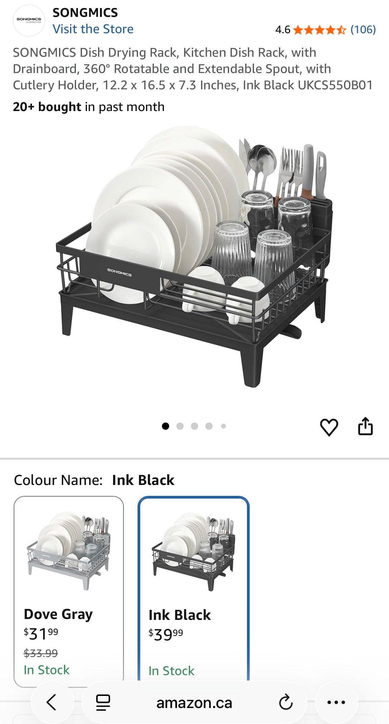 ✨ SONGMICS Compact Dish Drying Rack – Ink Black