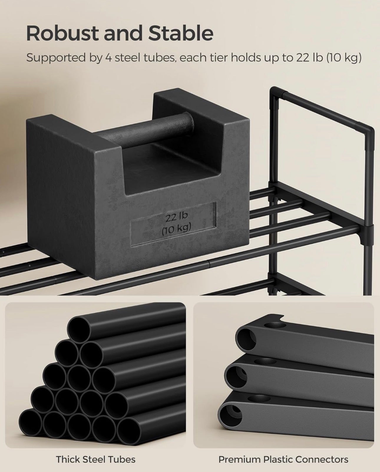SONGMICS 3-Tier Expandable Metal Shoe Rack