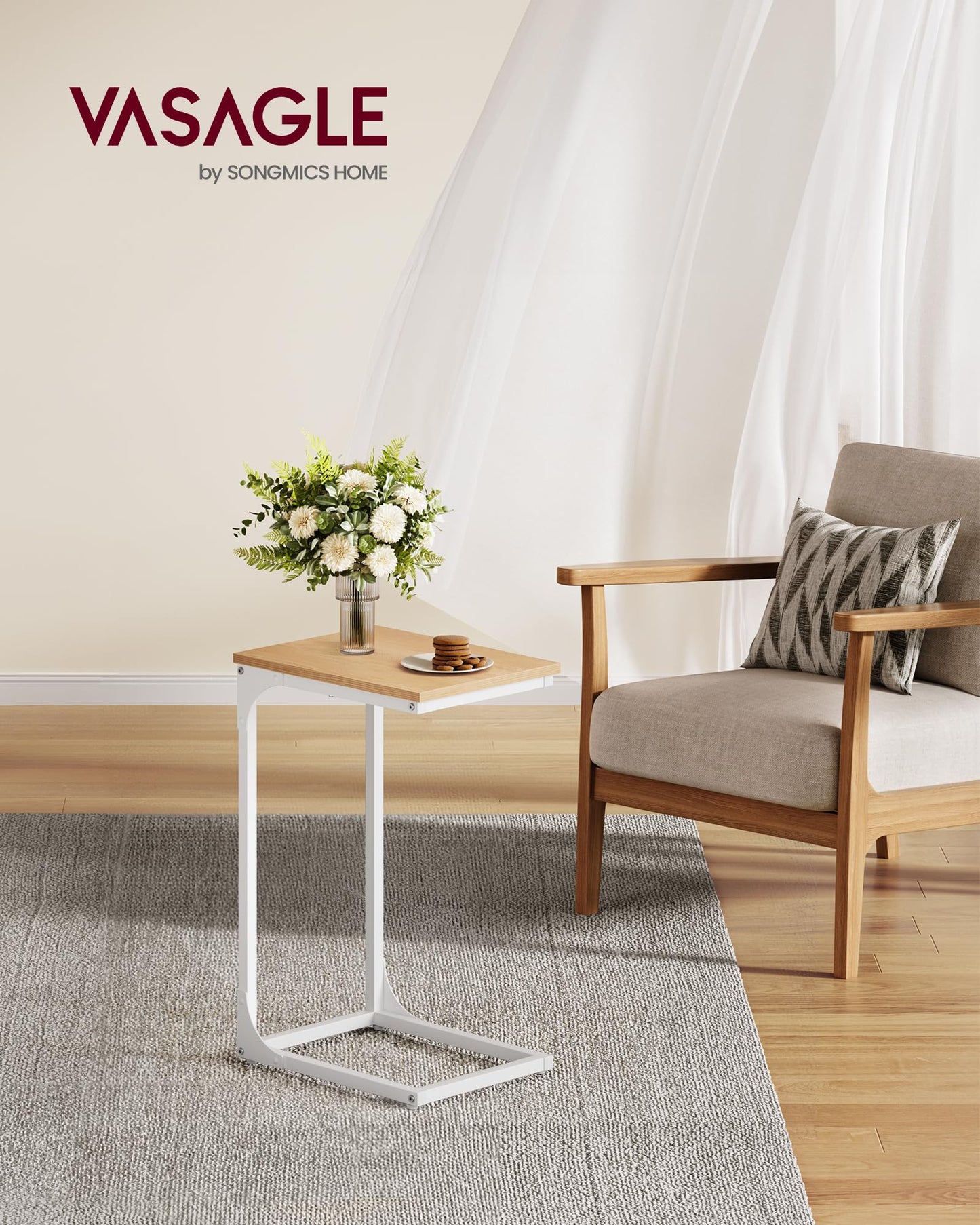 VASAGLE C-Shaped Side Table – Almond Yellow & Cloud White