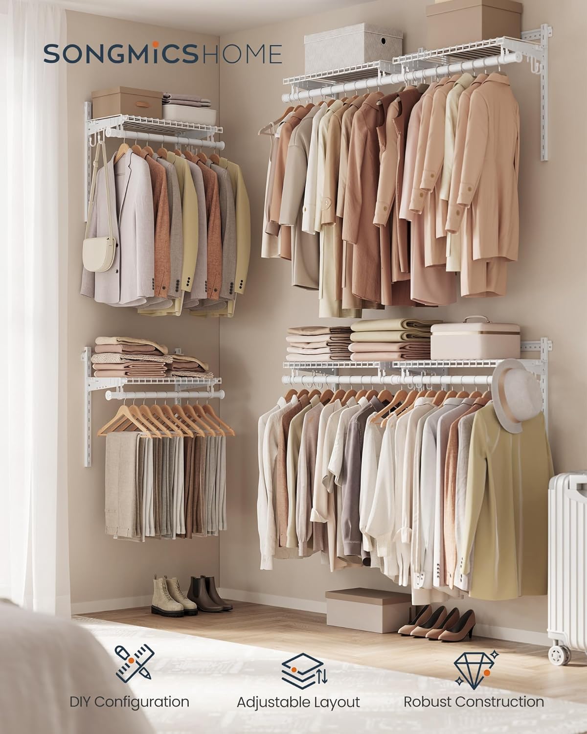 SONGMICS HOME Adjustable Closet System – Cloud White