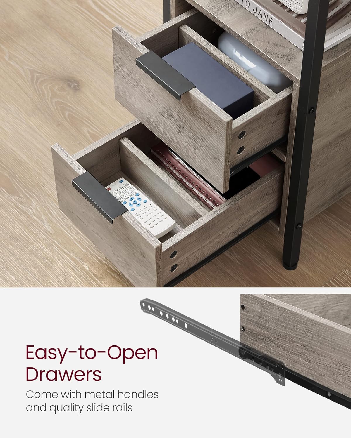 VASAGLE Narrow Side Table with Charging Station – Greige + Black