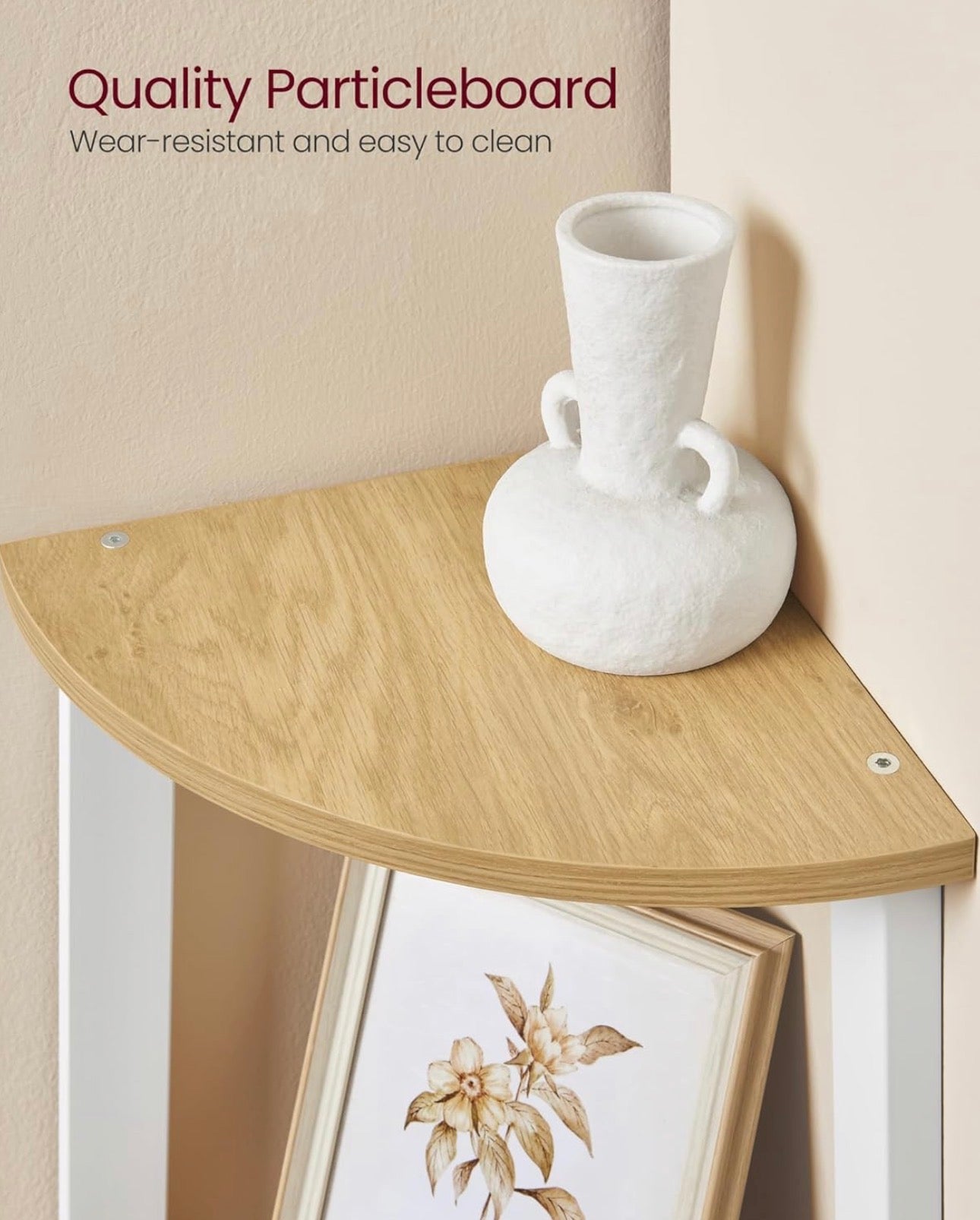5-Tier Corner Shelf – Natural Oak + Matte White