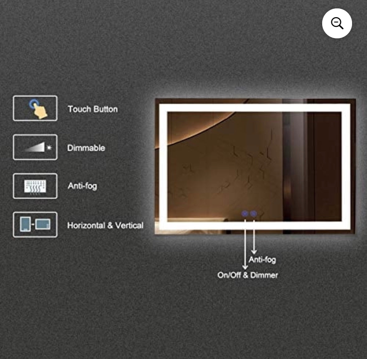 NEW – 55” x 36” LED Bathroom Mirror with Touch Controls, Anti-Fog, and Dimmable Lighting
