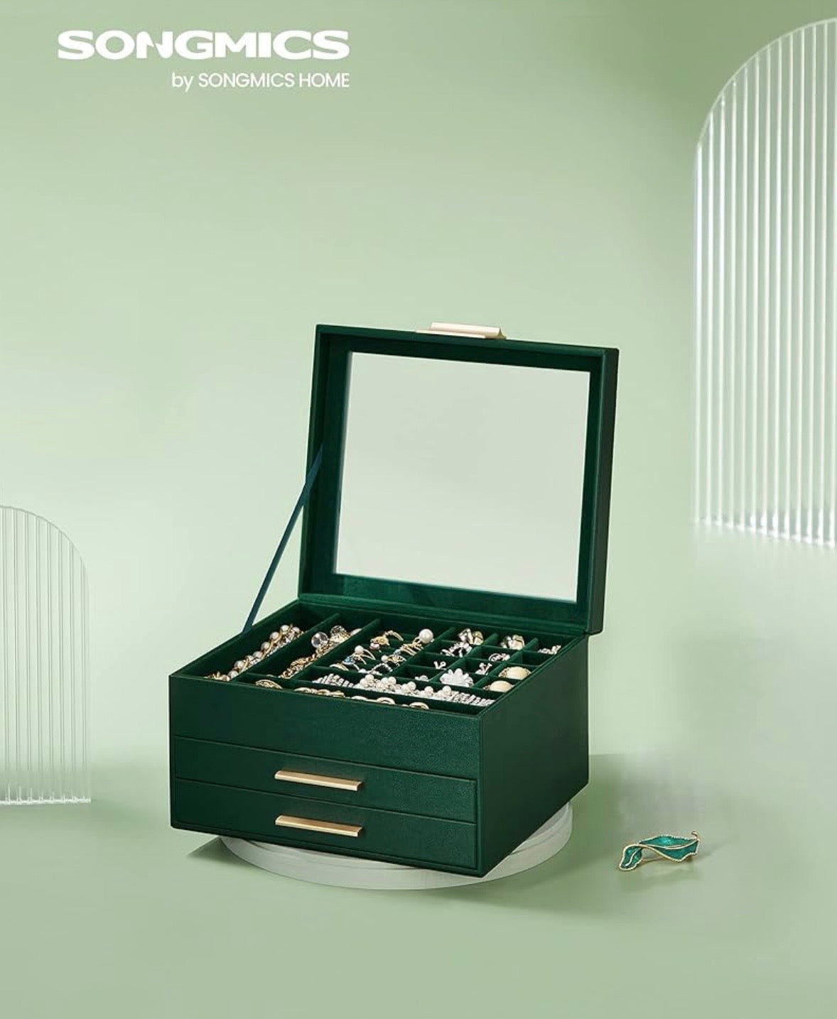 SONGMICS 3-Layer Jewelry Box with Glass Lid