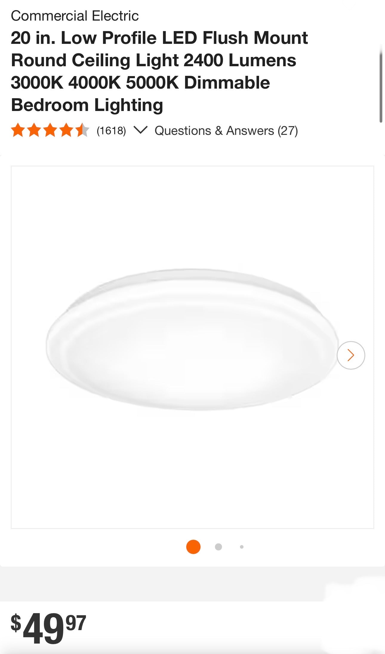Commercial Electric 20” White Round LED Flush Mount Ceiling Light