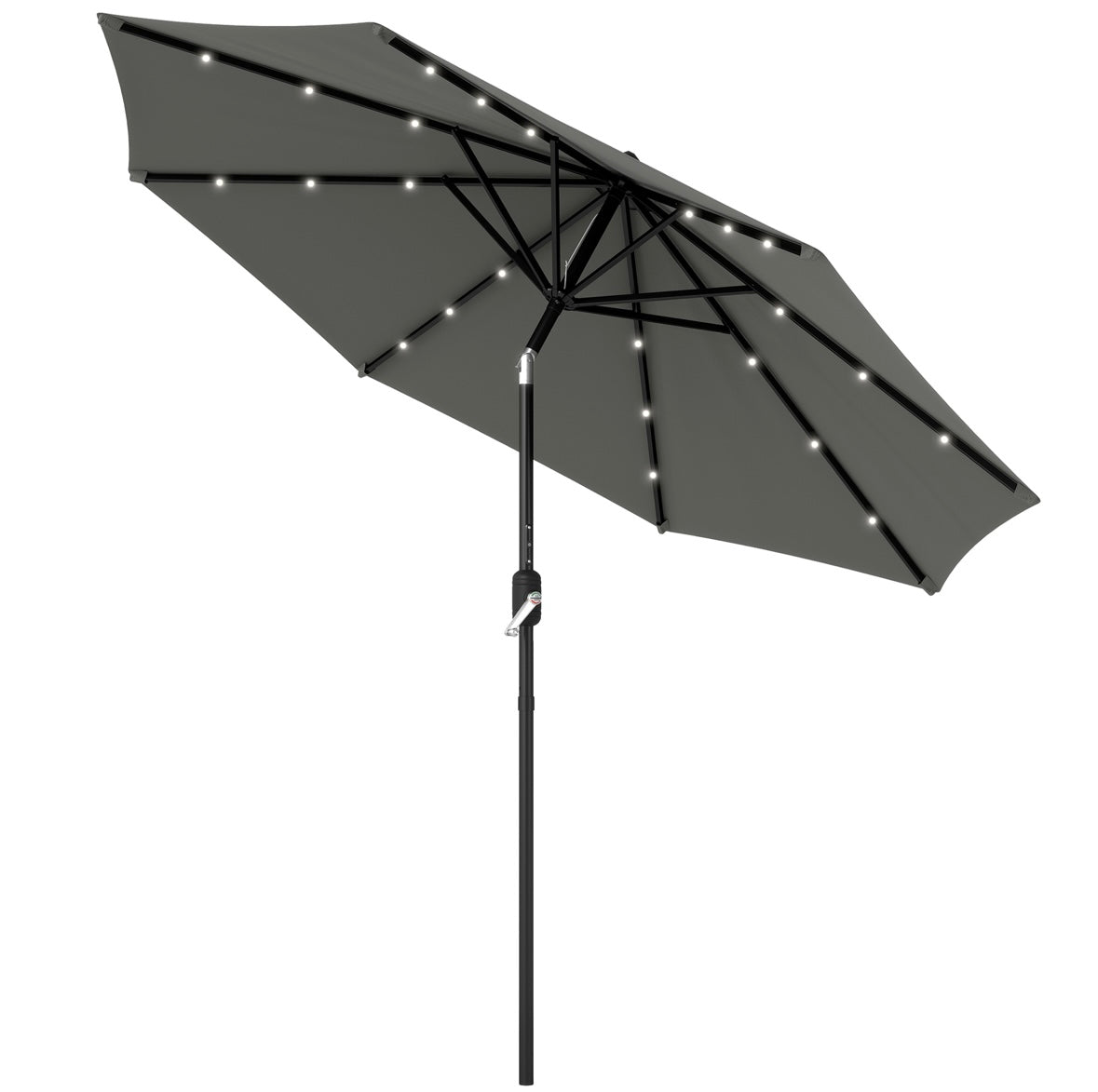 Outsunny 9ft Solar LED Patio Umbrella – 24 Lights | Tilt & Crank | Water-Resistant Canopy | Steel Frame