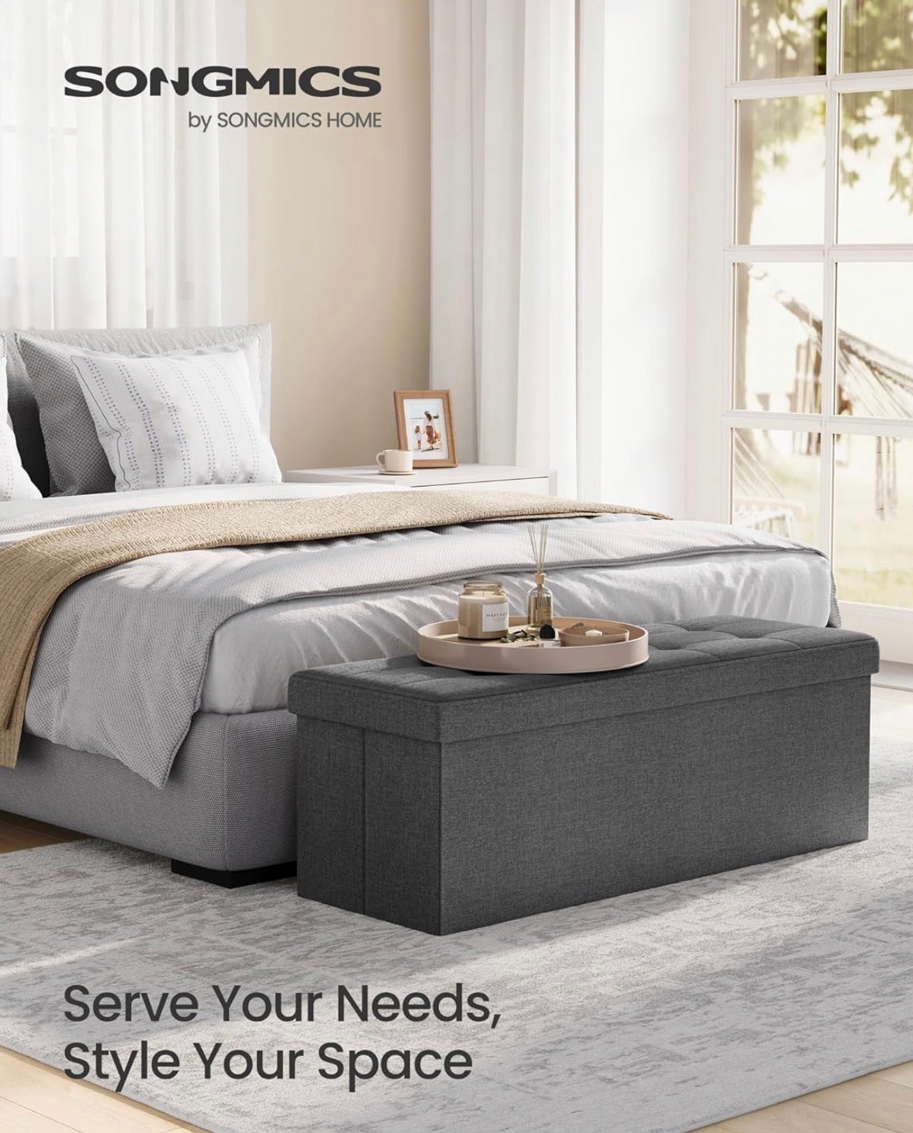SONGMICS 110 cm Folding Storage Ottoman Bench