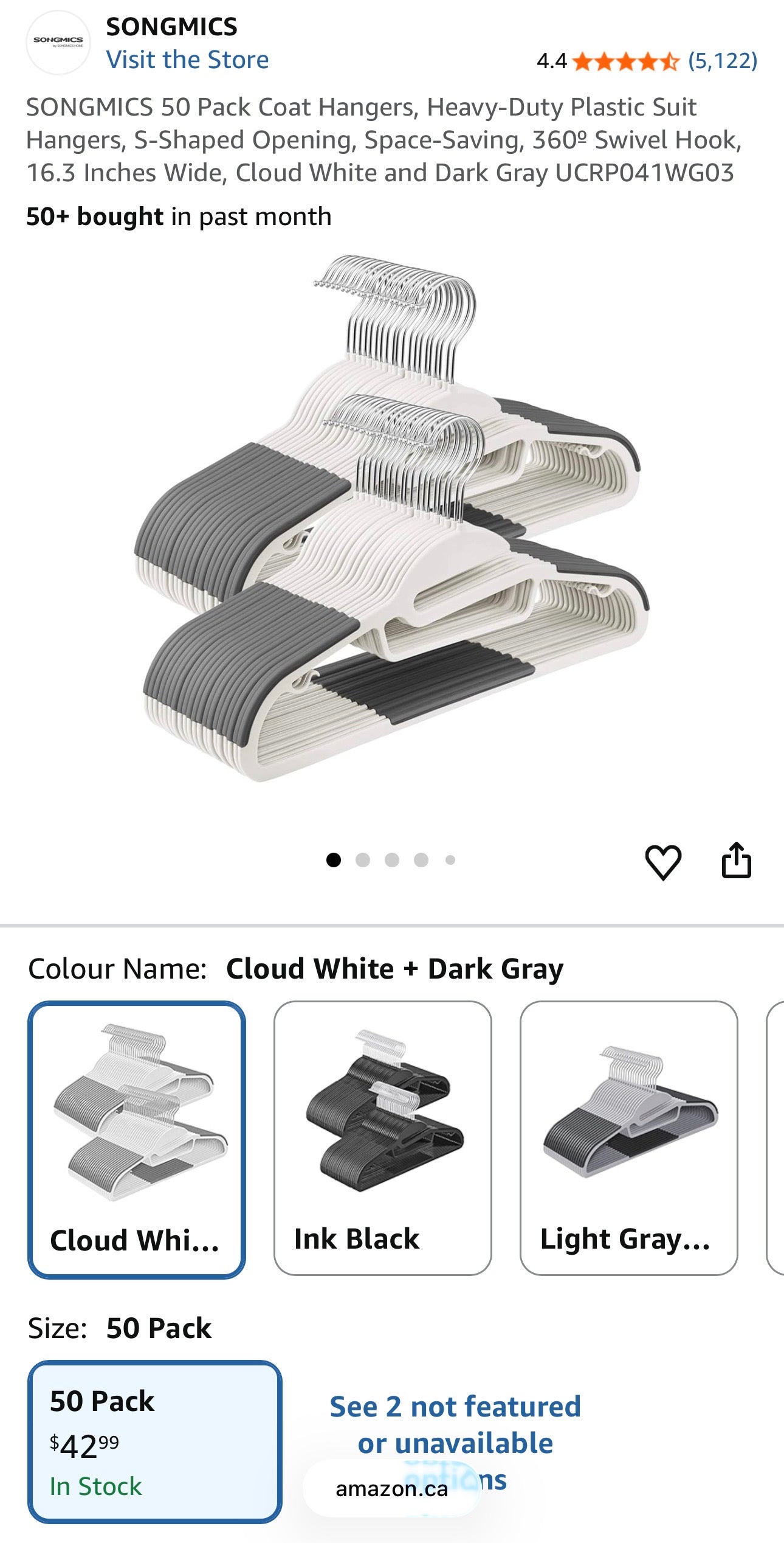 SONGMICS Slim Heavy-Duty Clothes Hangers – 50 Pack