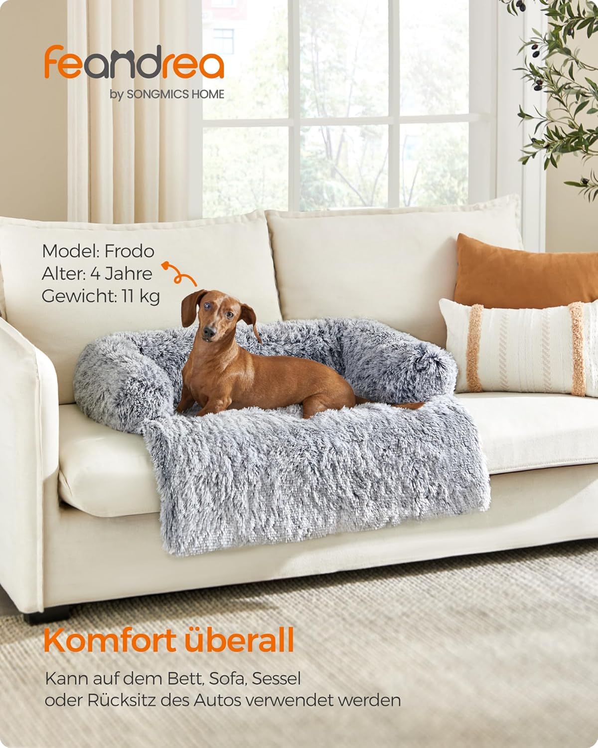 Feandrea Plush Sofa Dog Bed – Ombre Grey