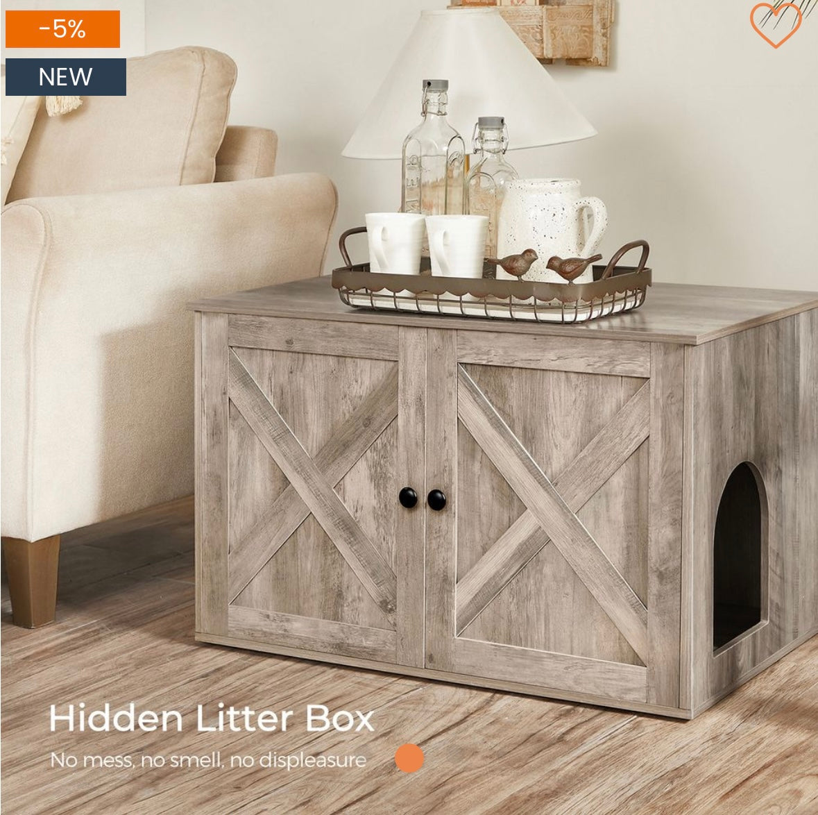 Rustic Cat Litter Box Enclosure with Barn Doors