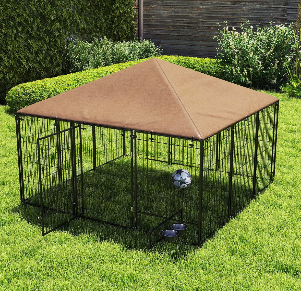 Outsunny Outdoor Dog Kennel with Roof & Feeding Door – Heavy-Duty Steel | Weather-Resistant | Spacious Design