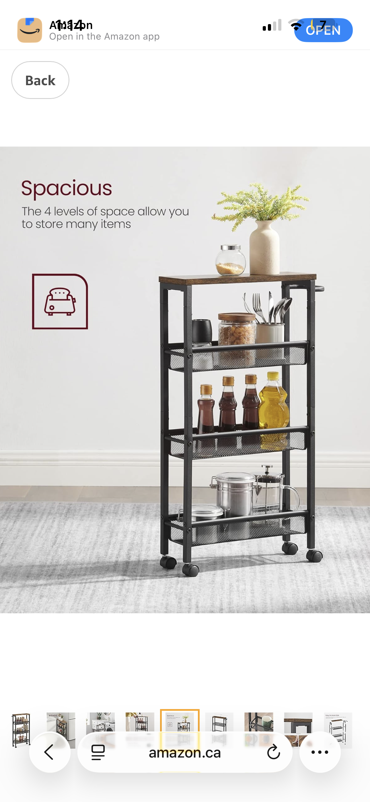 VASAGLE 4-Tier Slim Rolling Storage Cart