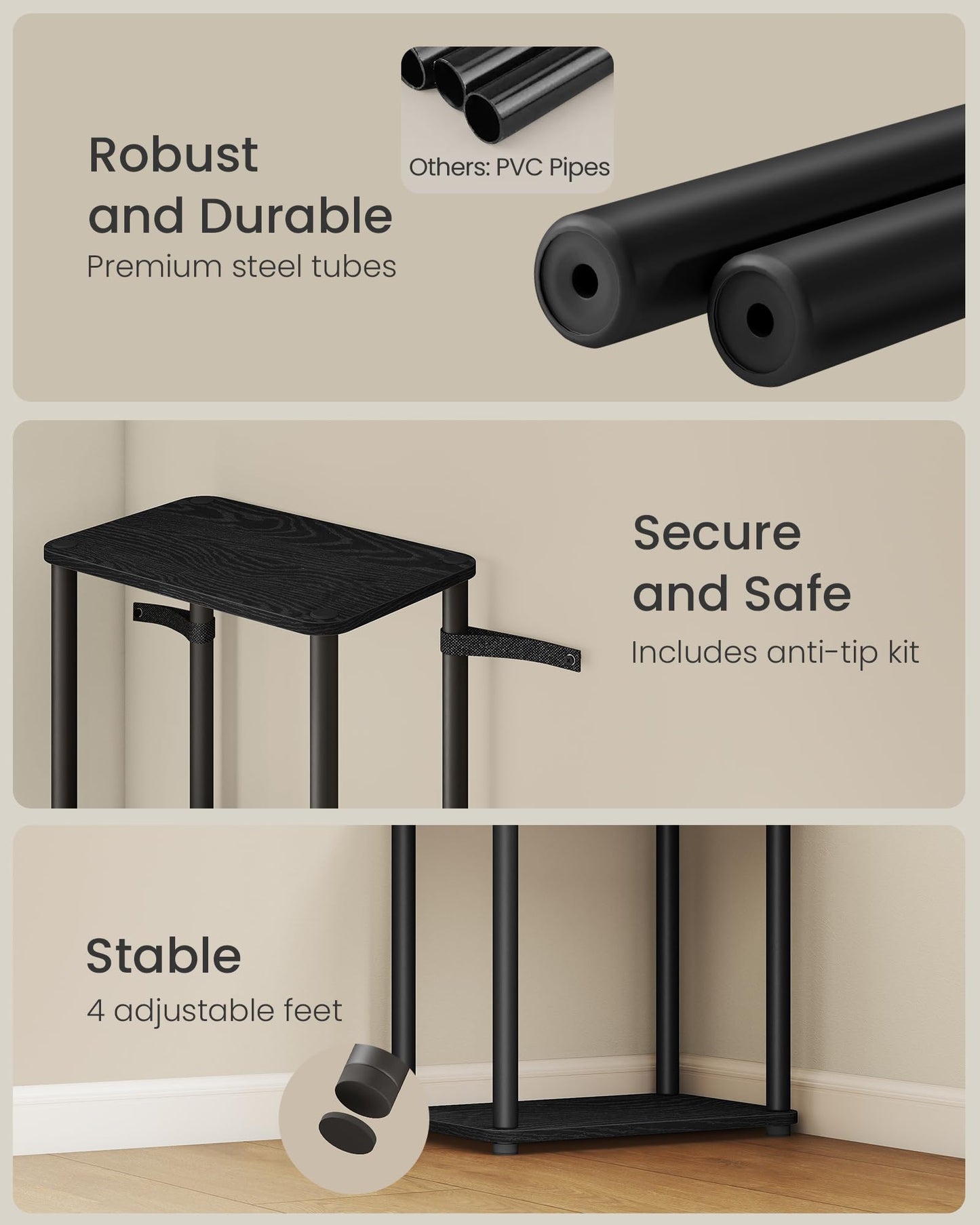 3-Tier Modern Storage Shelf – Ebony Black