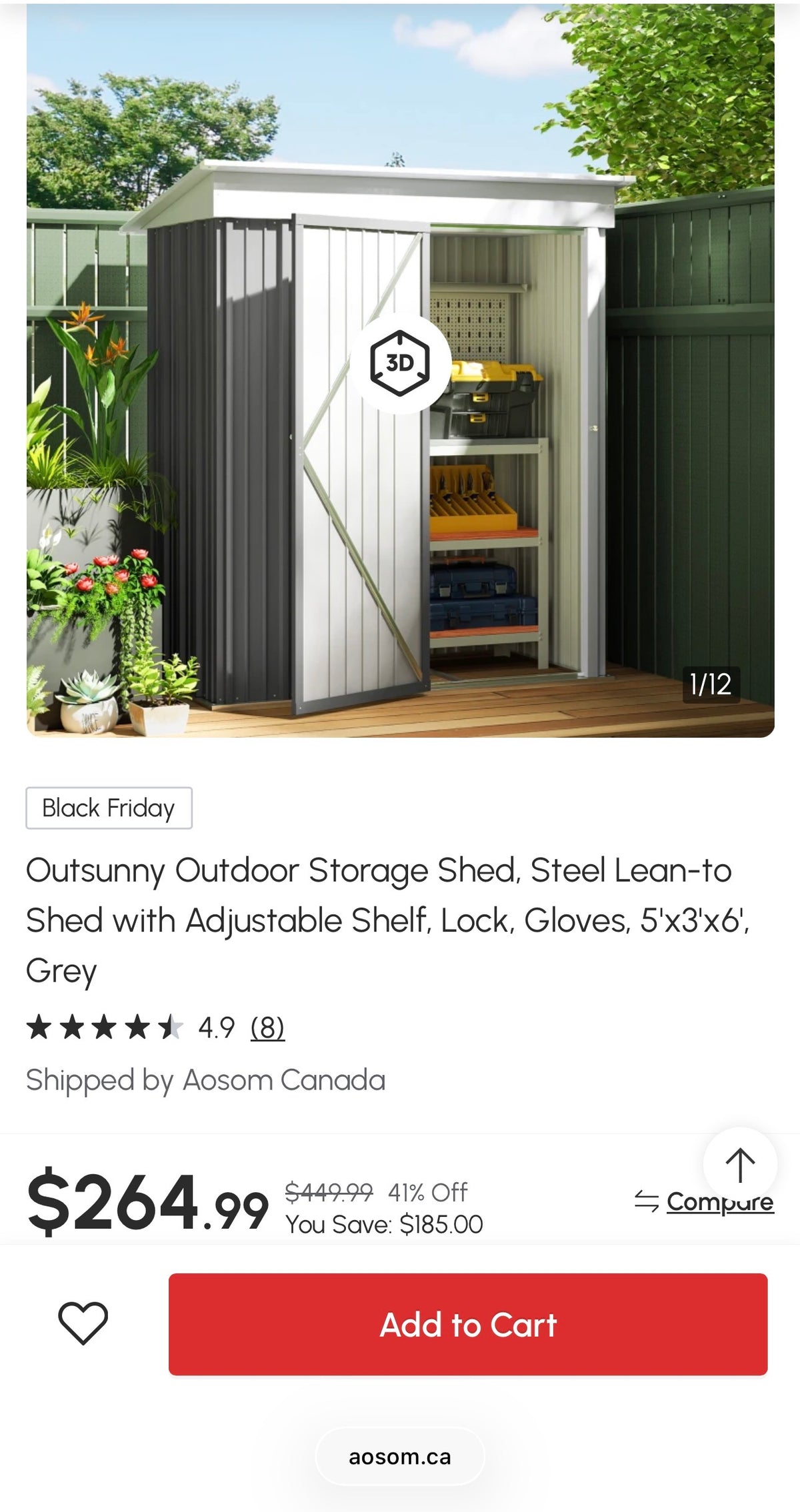Outsunny Outdoor Storage Shed – Steel Lean-To Shed with Adjustable Shelf