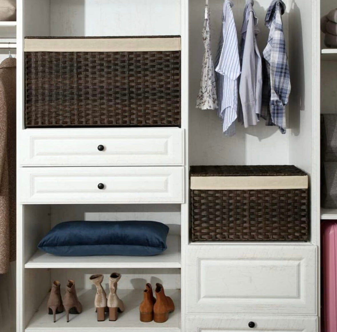 SONGMICS 160L Large Woven Laundry Basket with Lid – Foldable Rattan Storage Hamper (Brown)