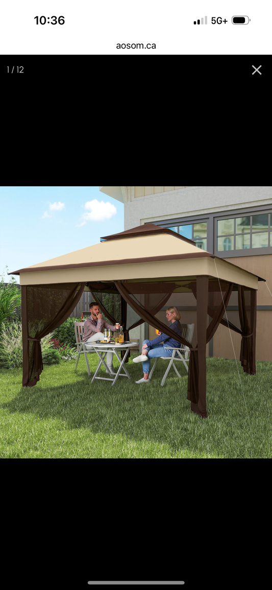 Outsunny 10×10 ft Pop-Up Gazebo Tent with Mesh Curtains — Adjustable Height, UV30+ Protection, and Carry Bag (Modern Grey)