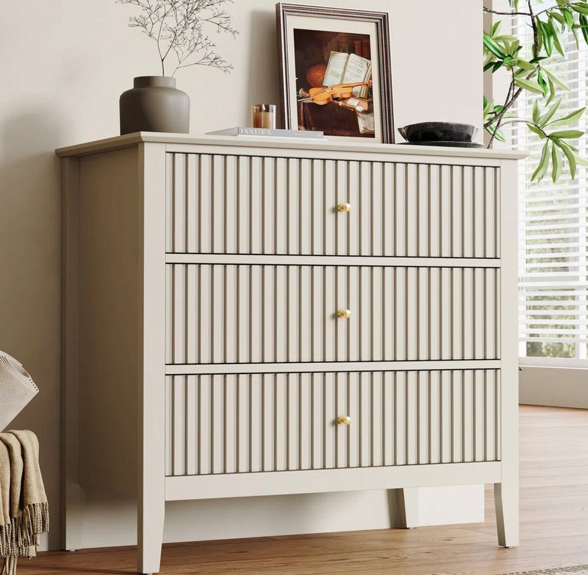 Modern Fluted 3-Drawer Wide Dresser – Minimalist Storage Cabinet