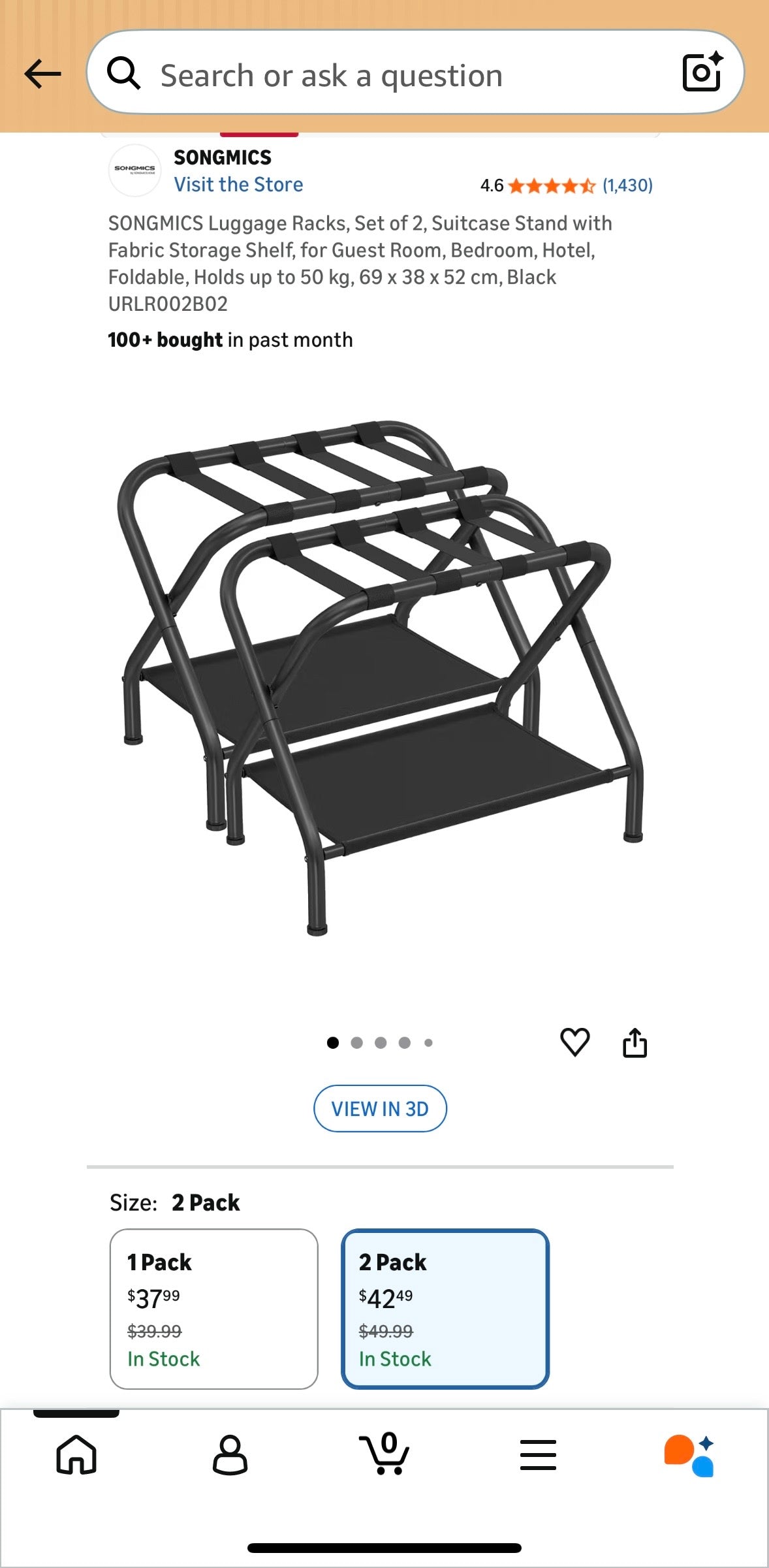 SONGMICS Folding Luggage Rack Set – 2 Pack w/ Bottom Shelf