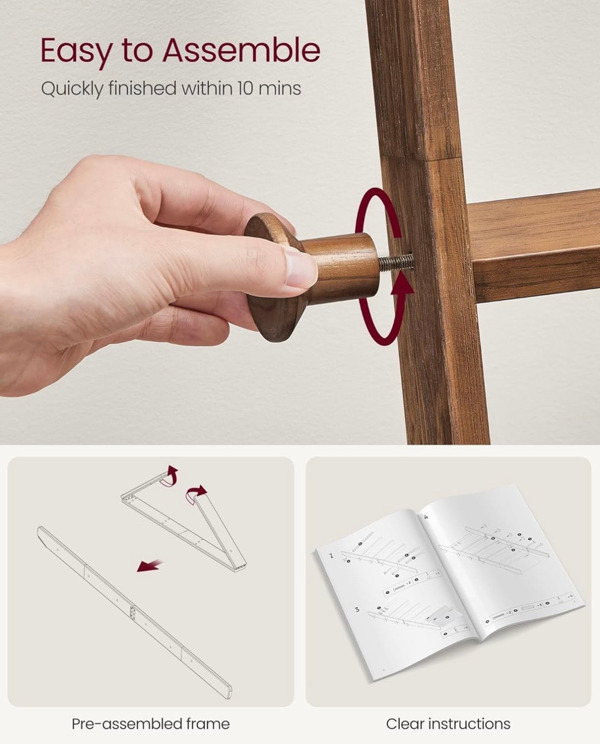 5-Tier Wooden Blanket Ladder with Hooks