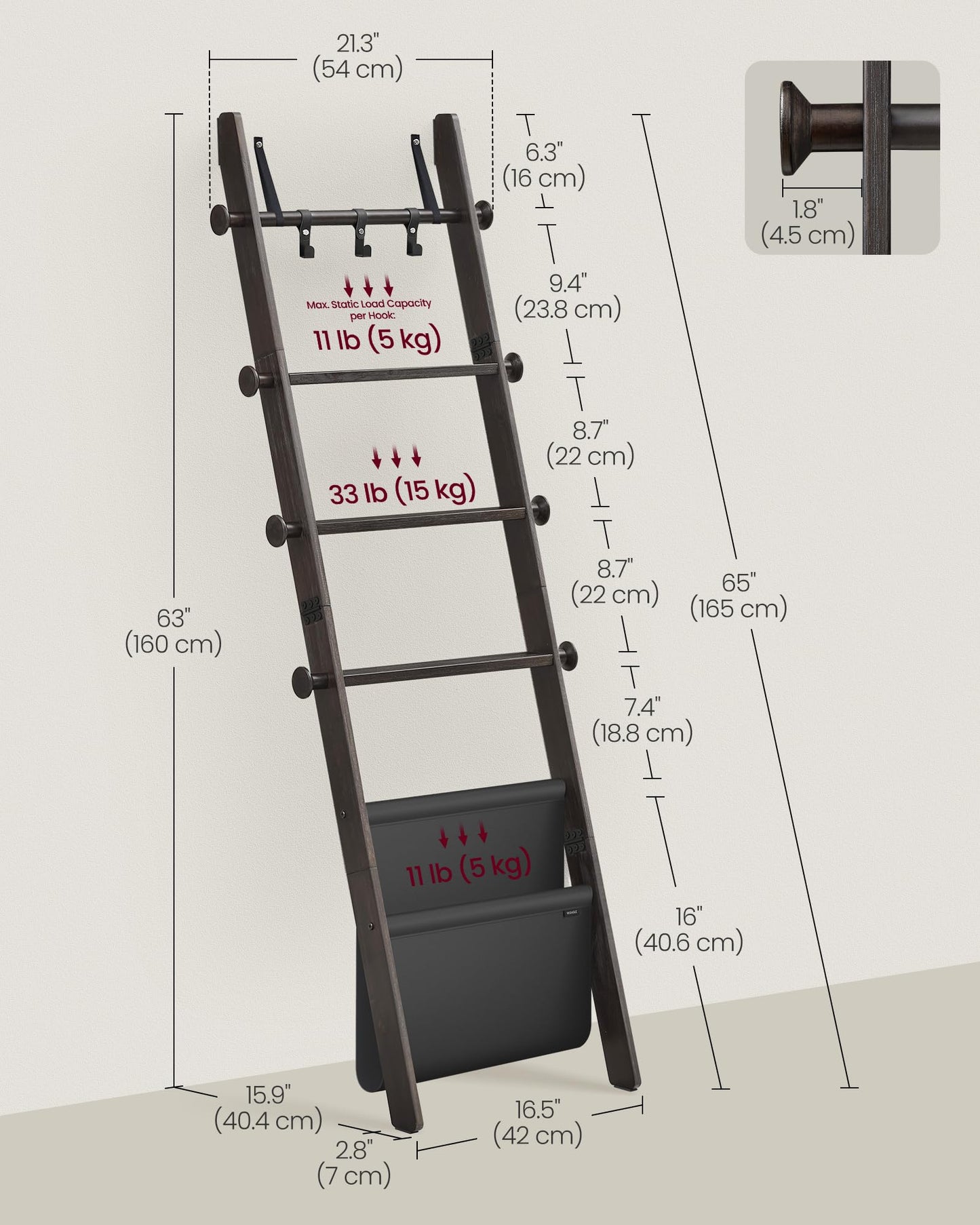 Solid Wood Leaning Blanket & Towel Ladder Rack