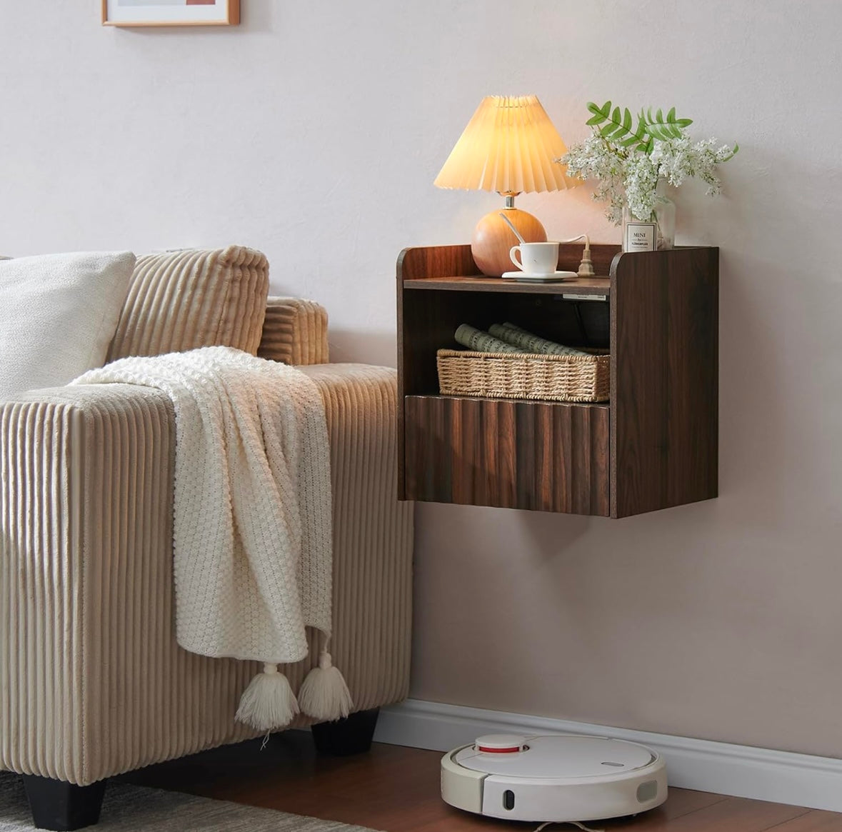 BuildHom Floating Wall-Mounted Nightstands – Walnut Finish (Set of 2)