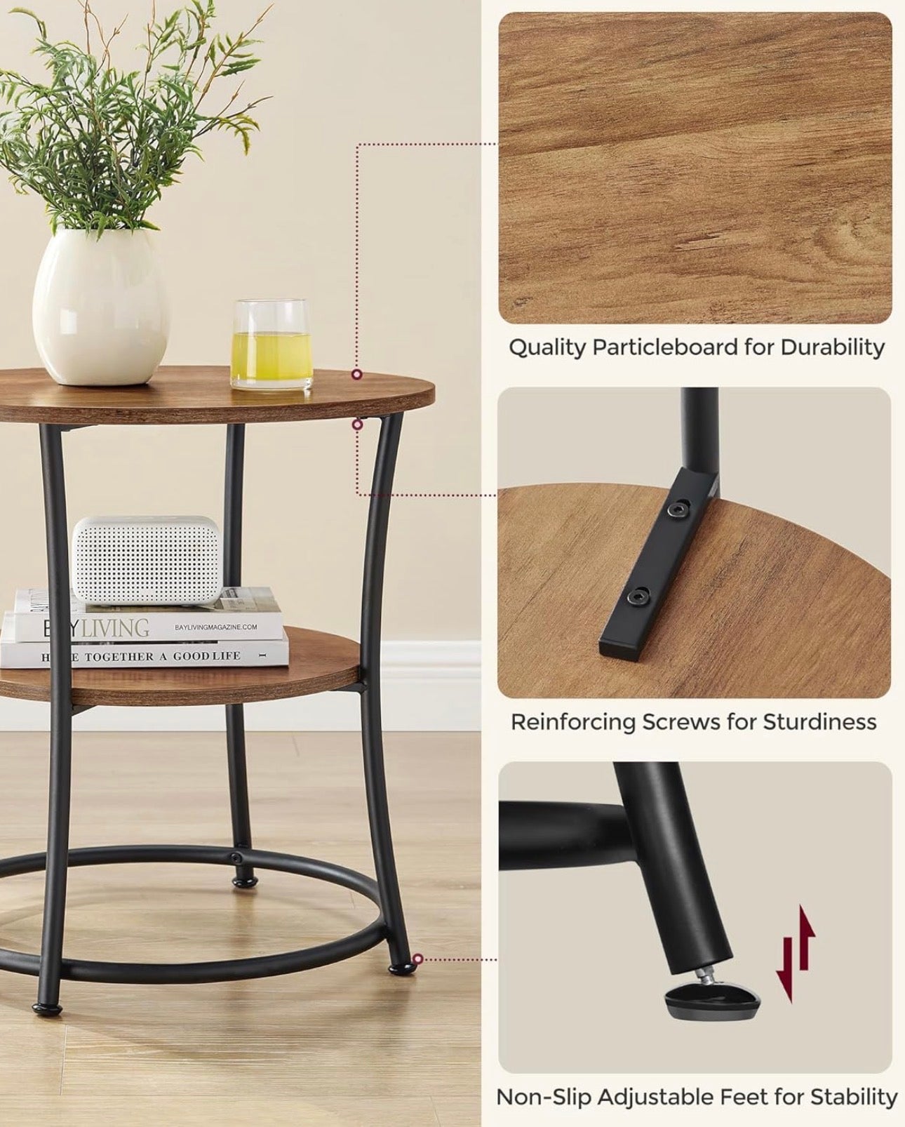 VASAGLE 2-Tier Round Side Table