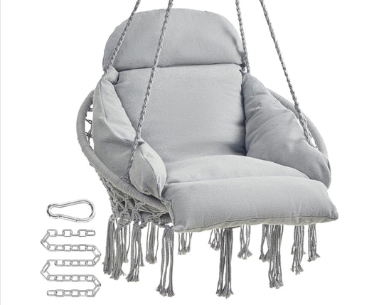 SONGMICS Hanging Hammock Chair – Gray | Cotton & Metal Frame | Boho Chic Indoor/Outdoor Swing