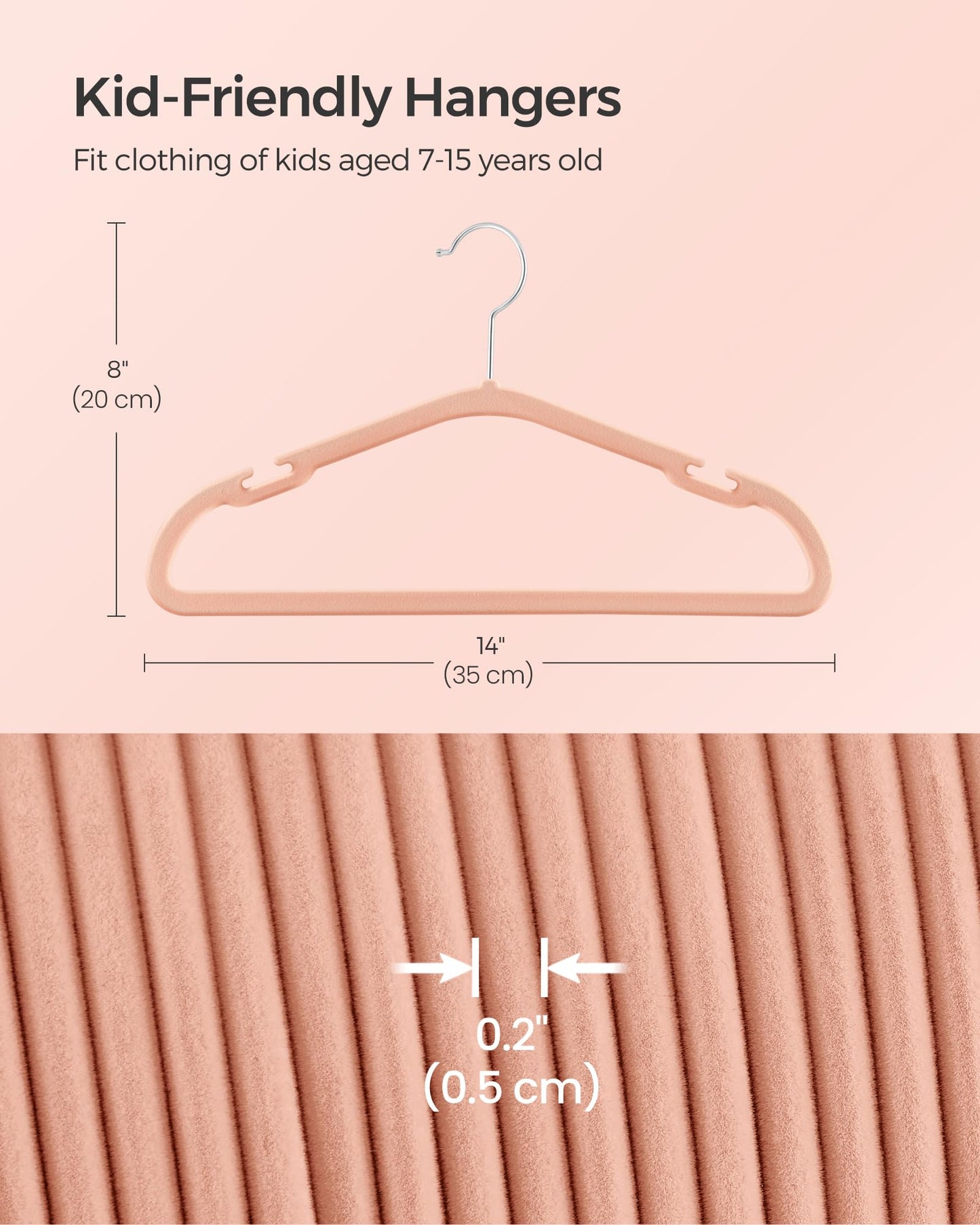 Kids Velvet Slim Hangers – Coral Pink