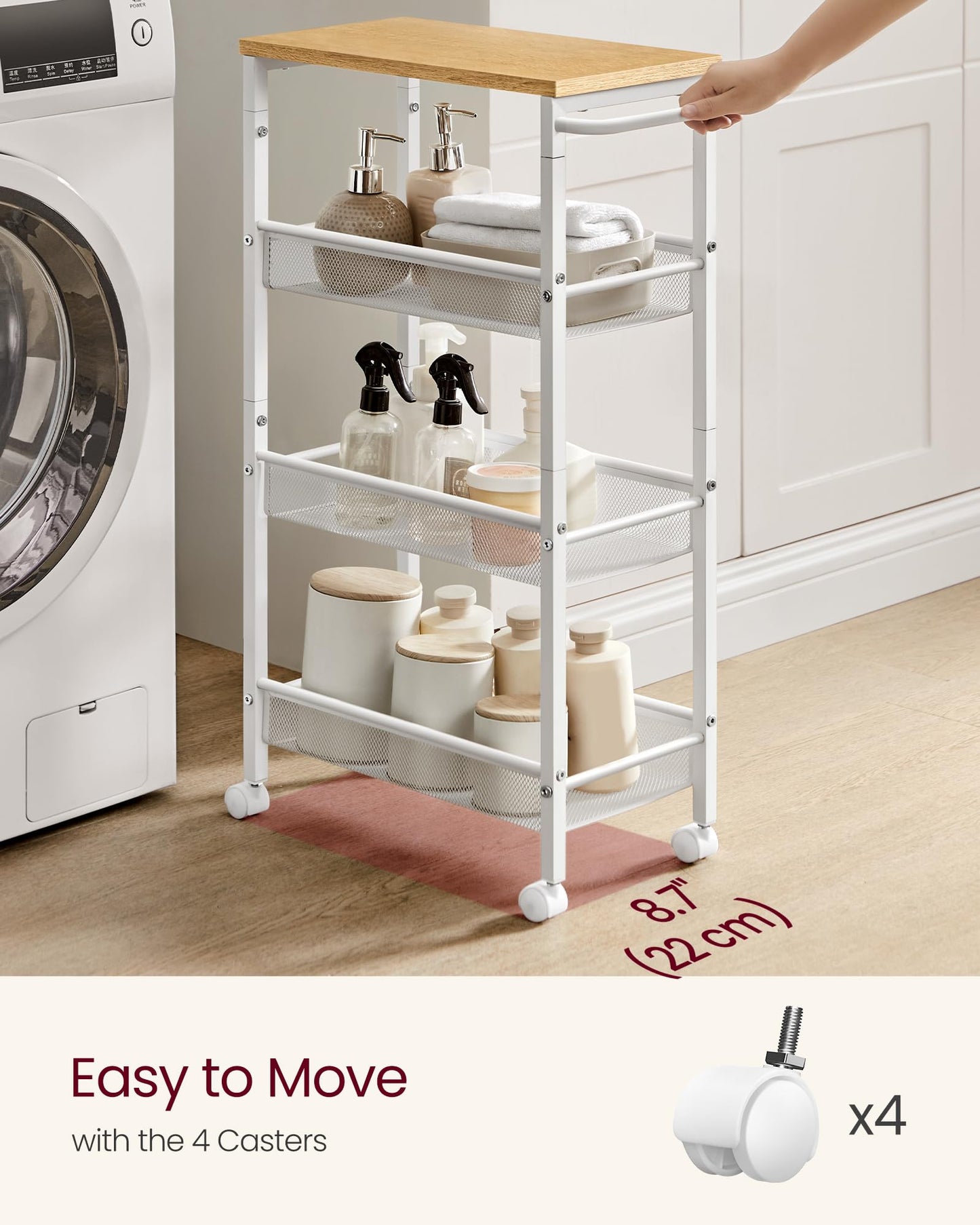 VASAGLE 4-Tier Slim Rolling Storage Cart