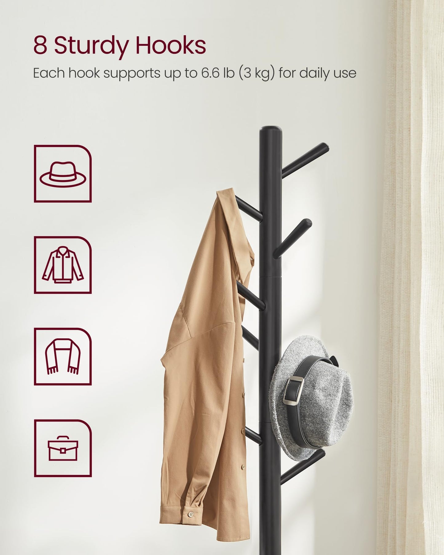 Solid Wood Freestanding Coat Rack