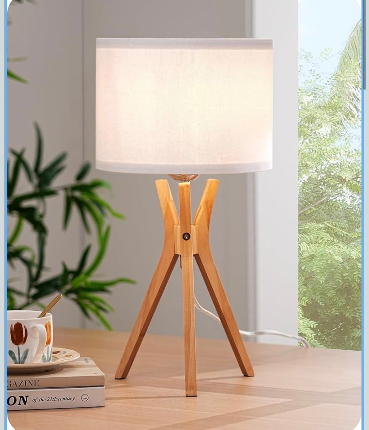 EDISHINE Wooden Tripod Table Lamp – Linen Shade