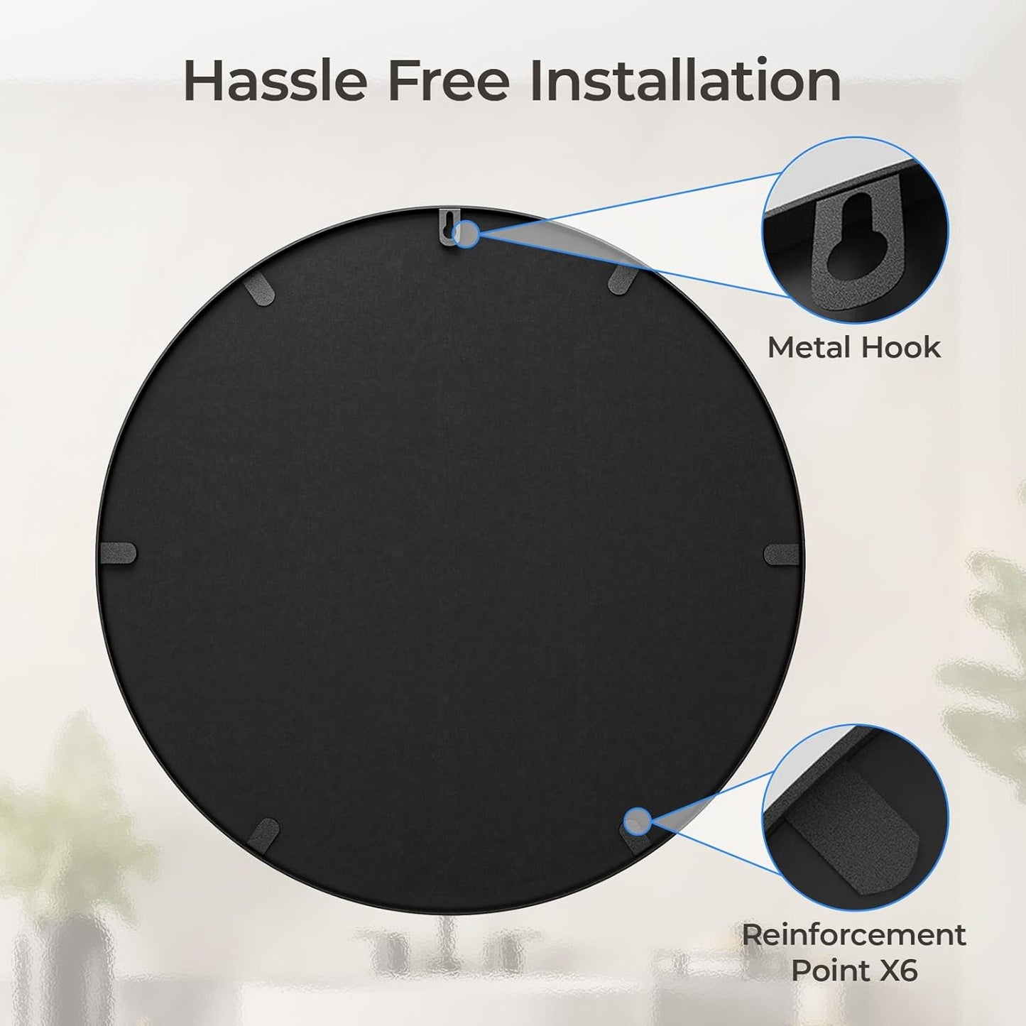 USHOWER 30” Round Wall Mirror – Black Frame