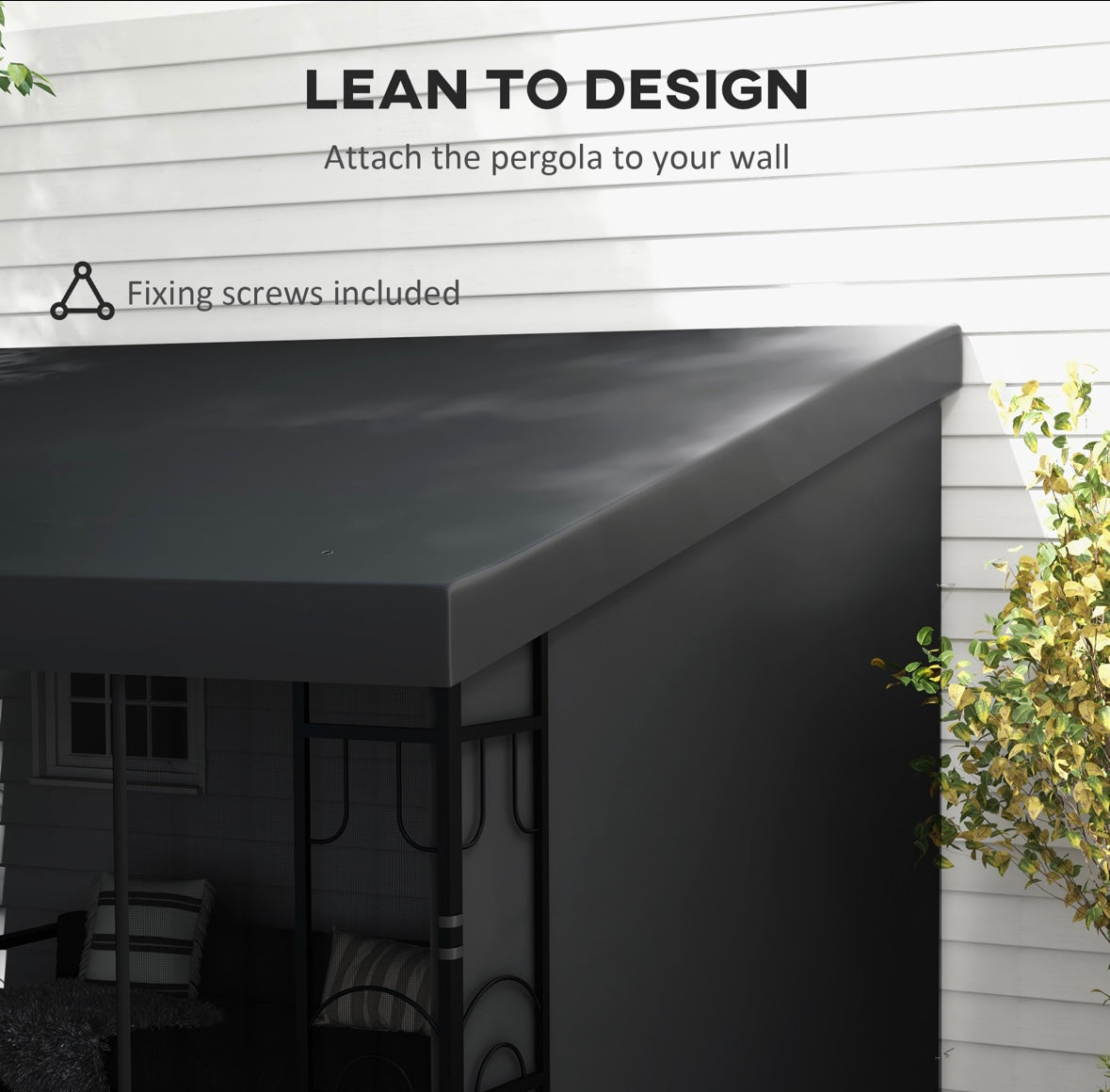 Outsunny Wall-Mounted Pergola with Side Curtains & Netting – Steel Frame | UV-Protected Awning | Modern Design