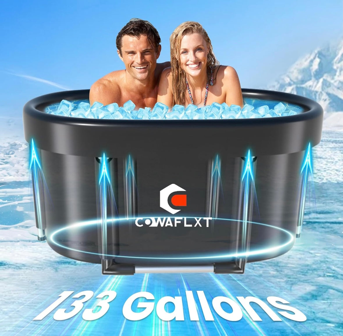 NEW – COWAFLXT Oval Ice Bath Tub & Massage Ball Combo – 129-Gallon Cold Therapy Tub