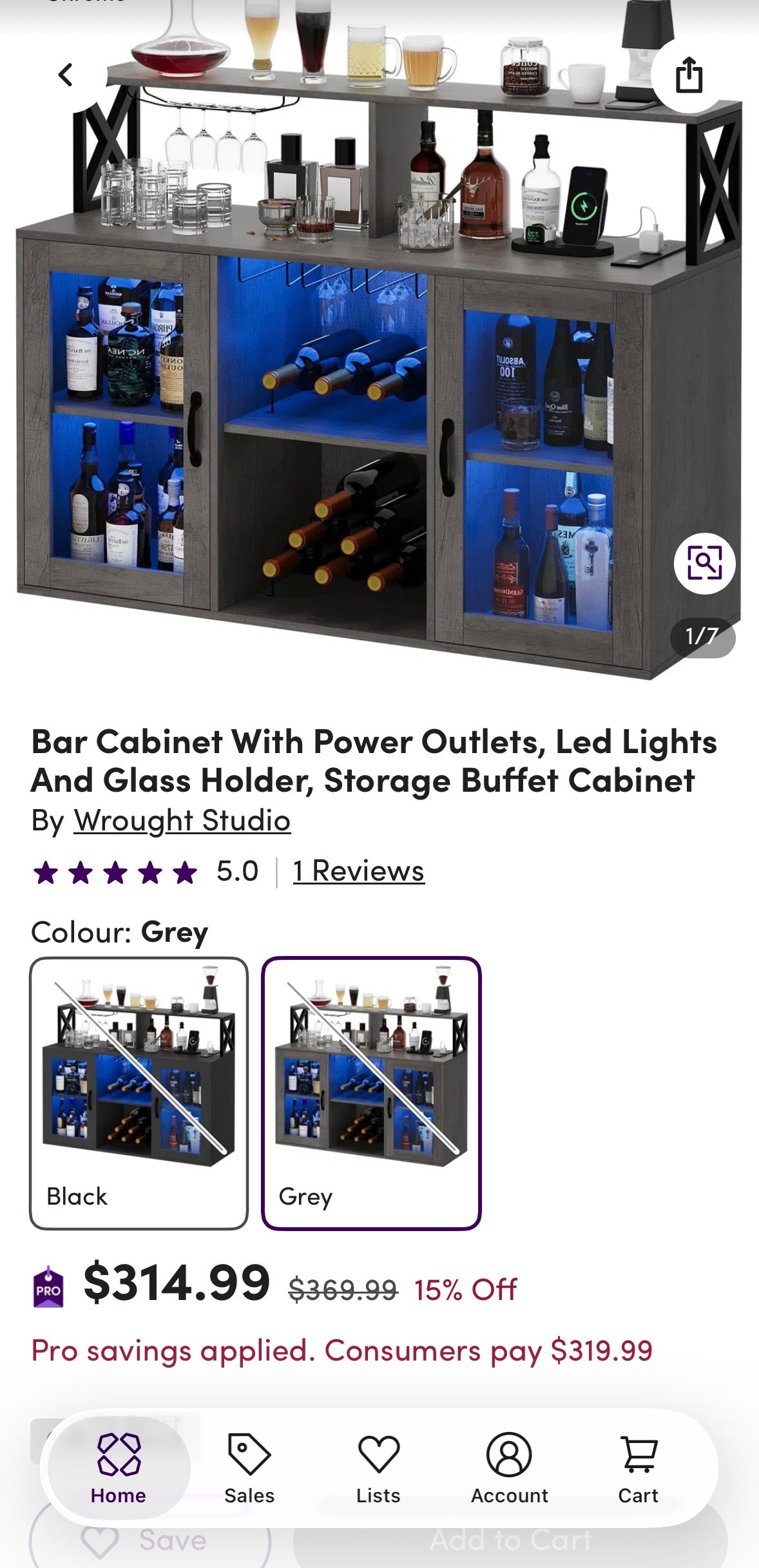 Modern Bar Cabinet with LED Lights & Charging Station