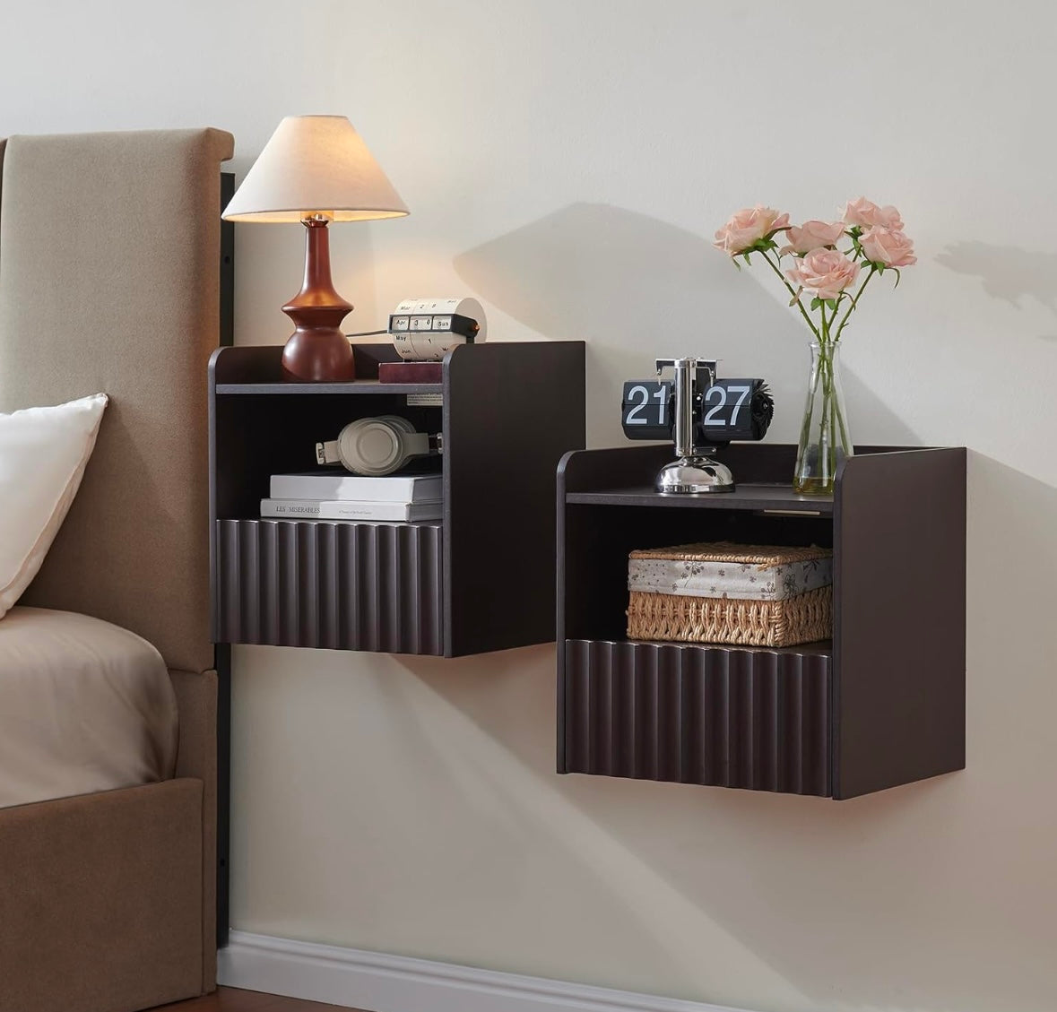 BuildHom Floating Wall-Mounted Nightstands – Espresso Finish (Set of 2)