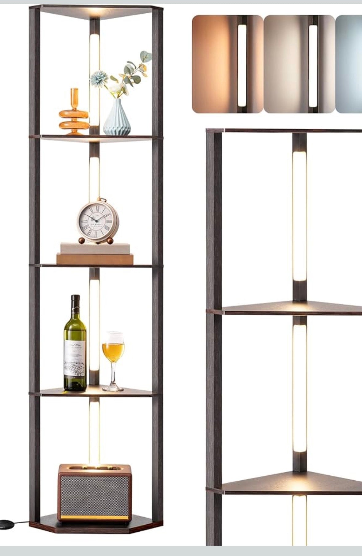 Modern LED Corner Floor Lamp with 4-Tier Shelves