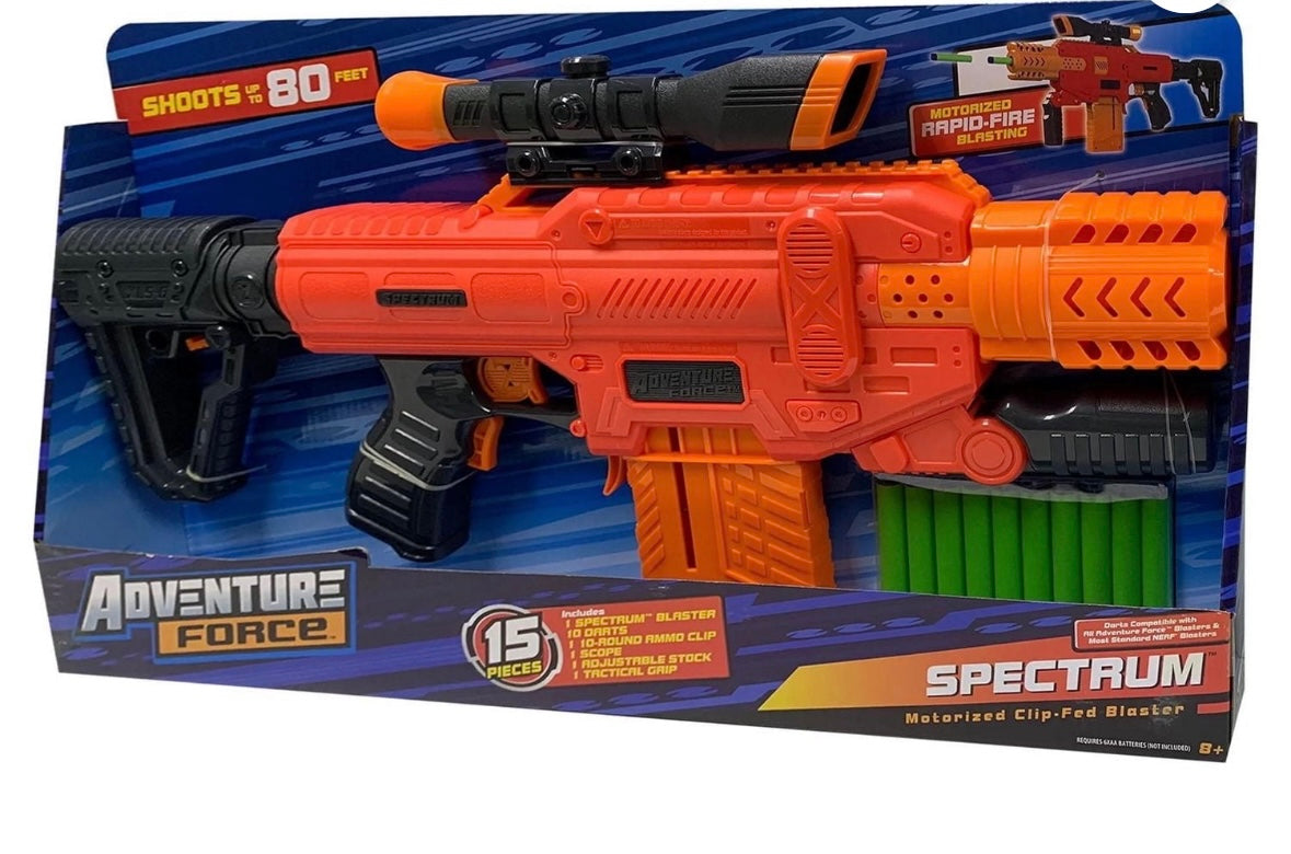 Adventure Force Spectrum Motorized Clip-Fed Blaster – Semi-Auto Rapid Fire | 10-Dart Clip + Scope Included