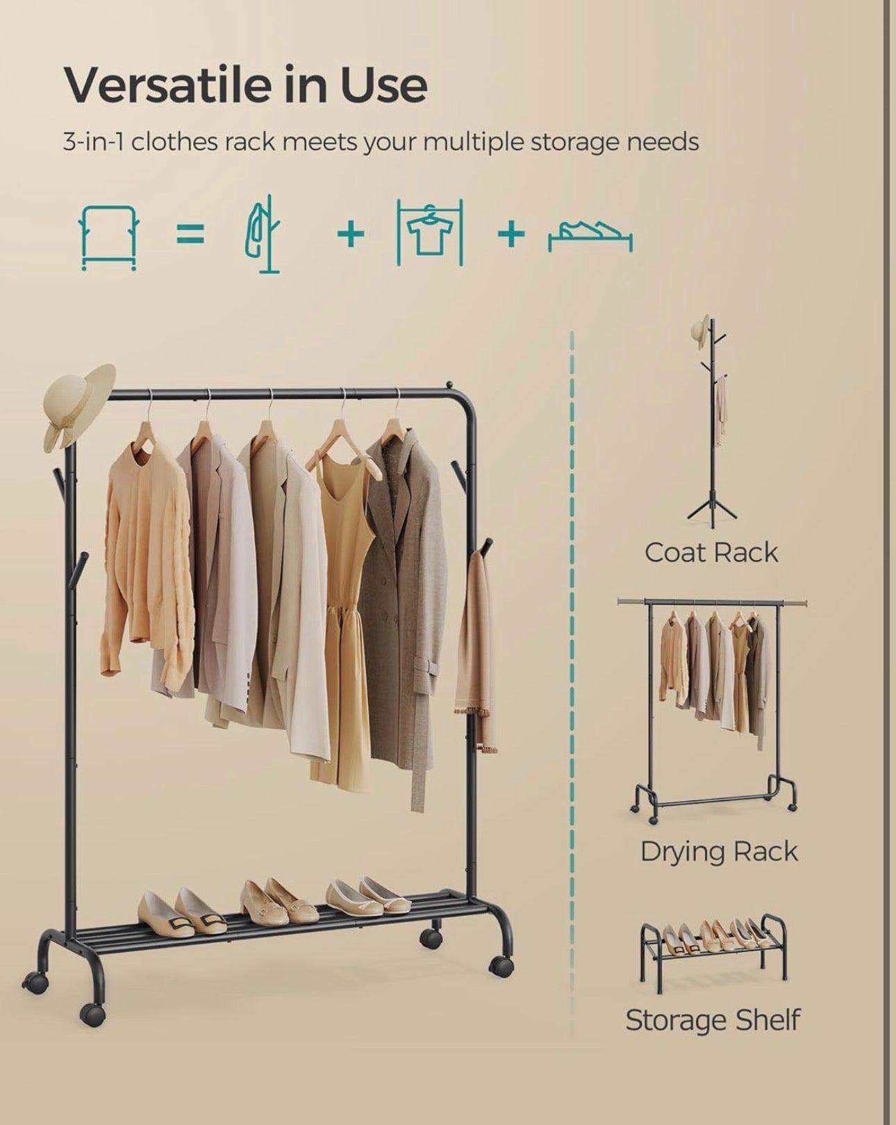 SONGMICS Rolling Garment Rack