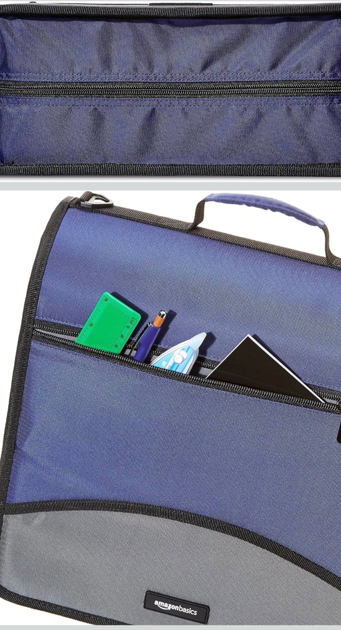 Amazon Basics Zippered 3-Ring Binder with Shoulder Strap – Blue